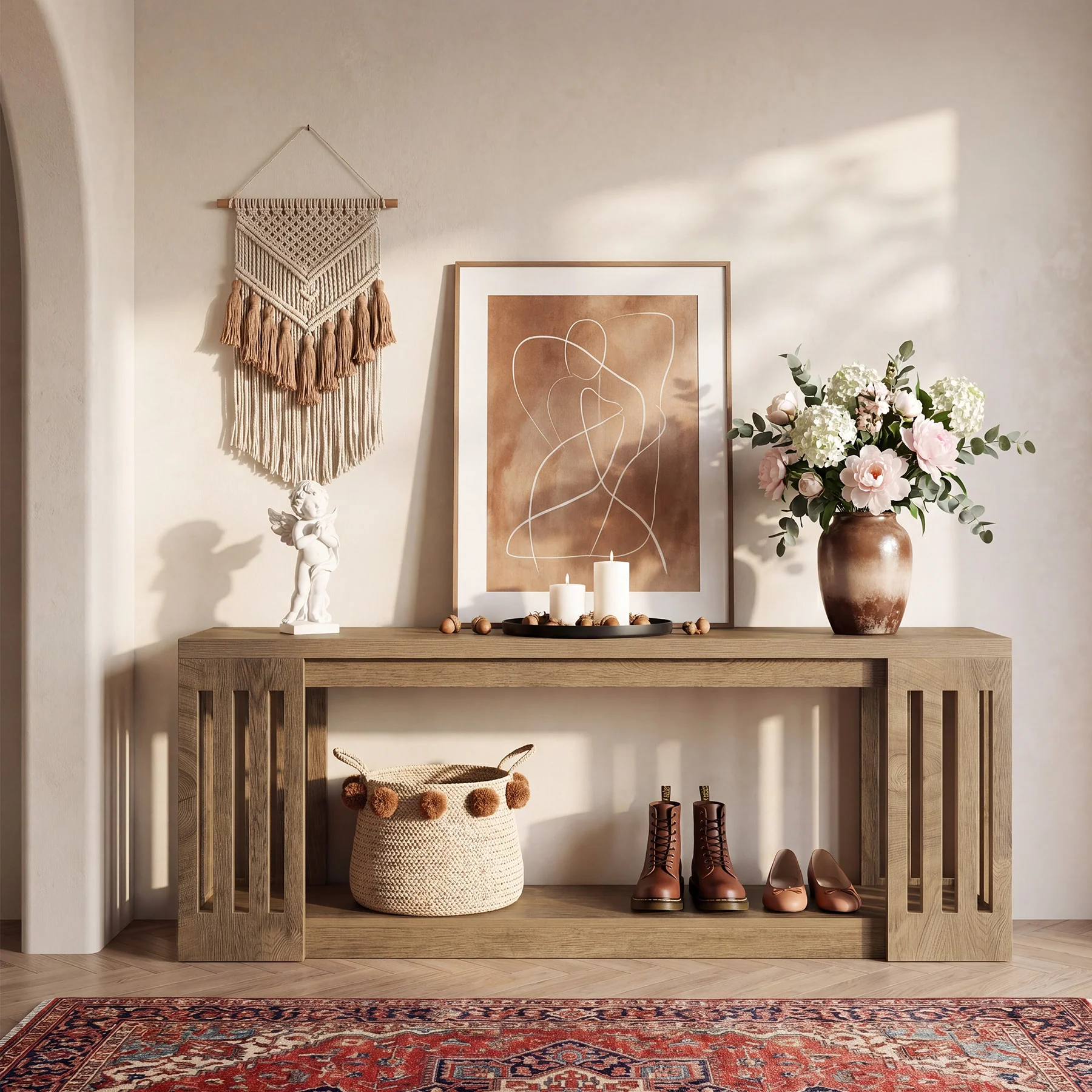 Tribesigns 63" Wooden Storage Bench, Farmhouse Entryway Bench for Hallway - Image 5