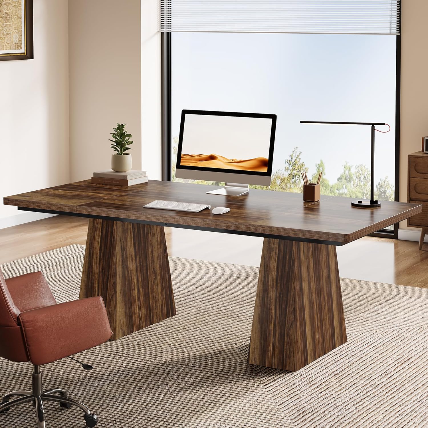 63" Executive Office Desk, Modern Black Double Pedestal Workstation for Home - Image 11