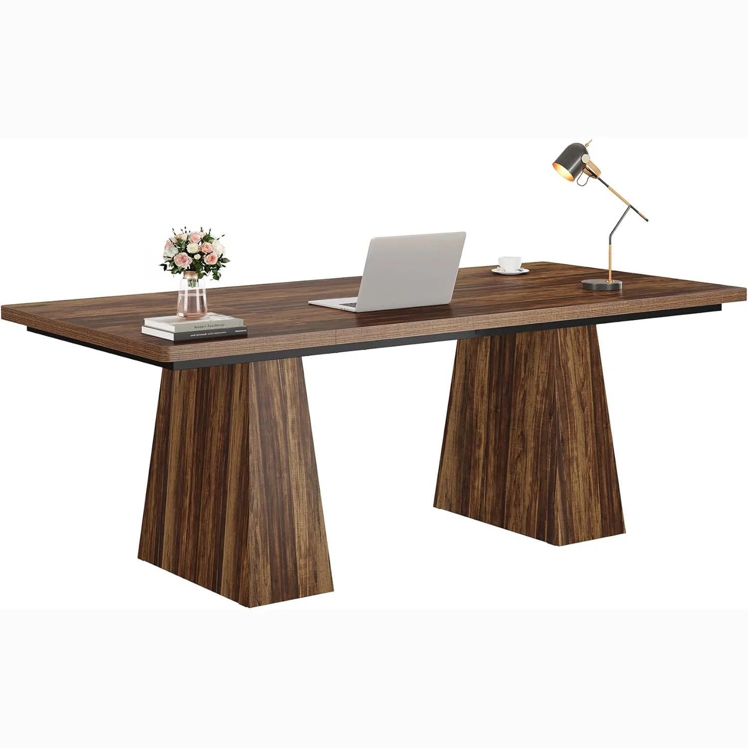 63" Executive Office Desk, Modern Black Double Pedestal Workstation for Home - Image 14