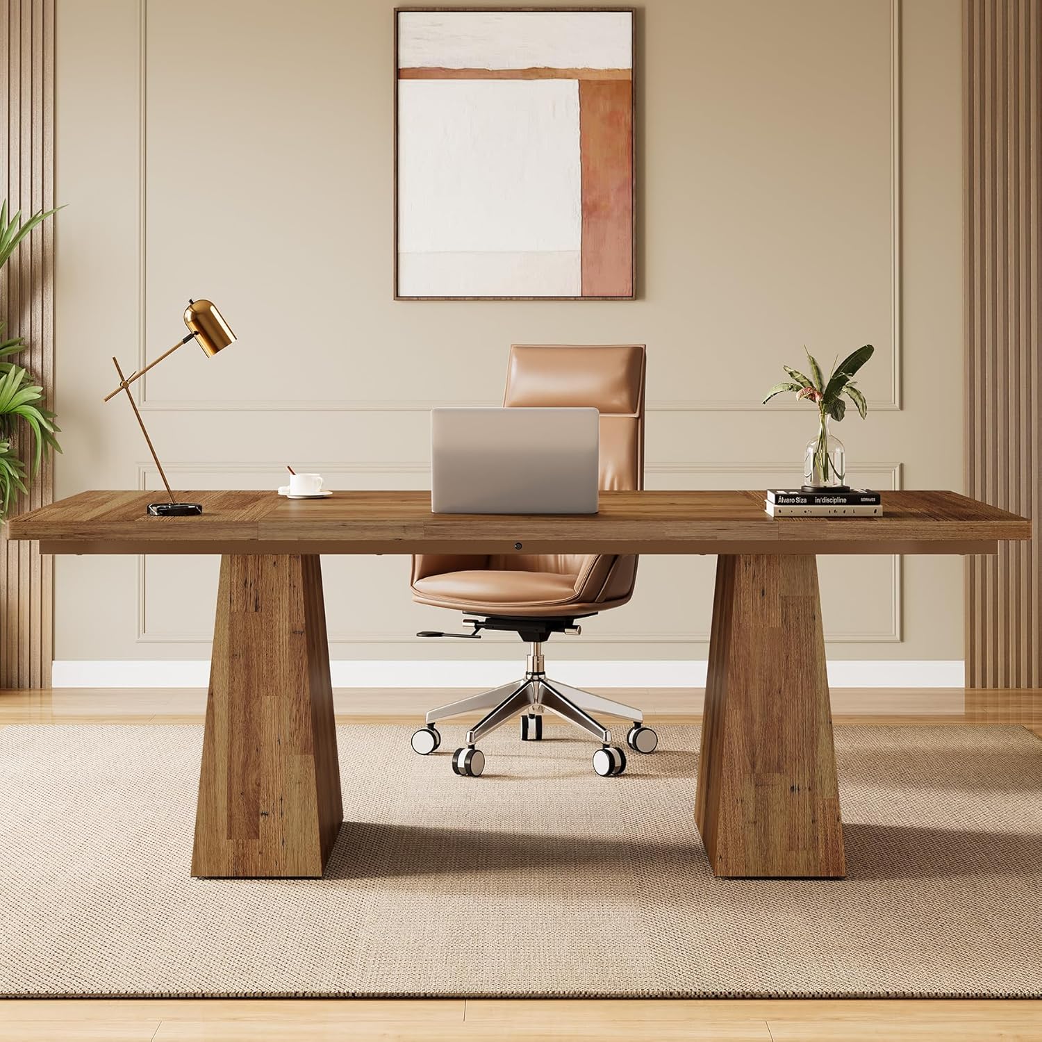 63" Executive Office Desk, Modern Black Double Pedestal Workstation for Home - Image 17