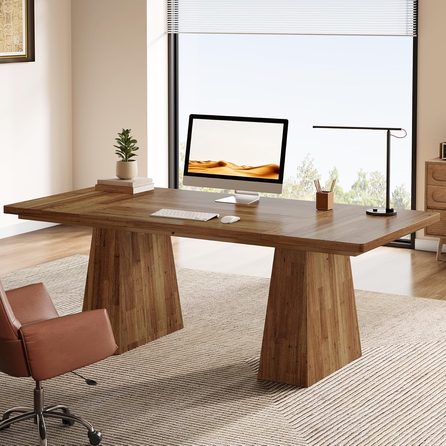 63" Executive Office Desk, Modern Black Double Pedestal Workstation for Home - Image 20