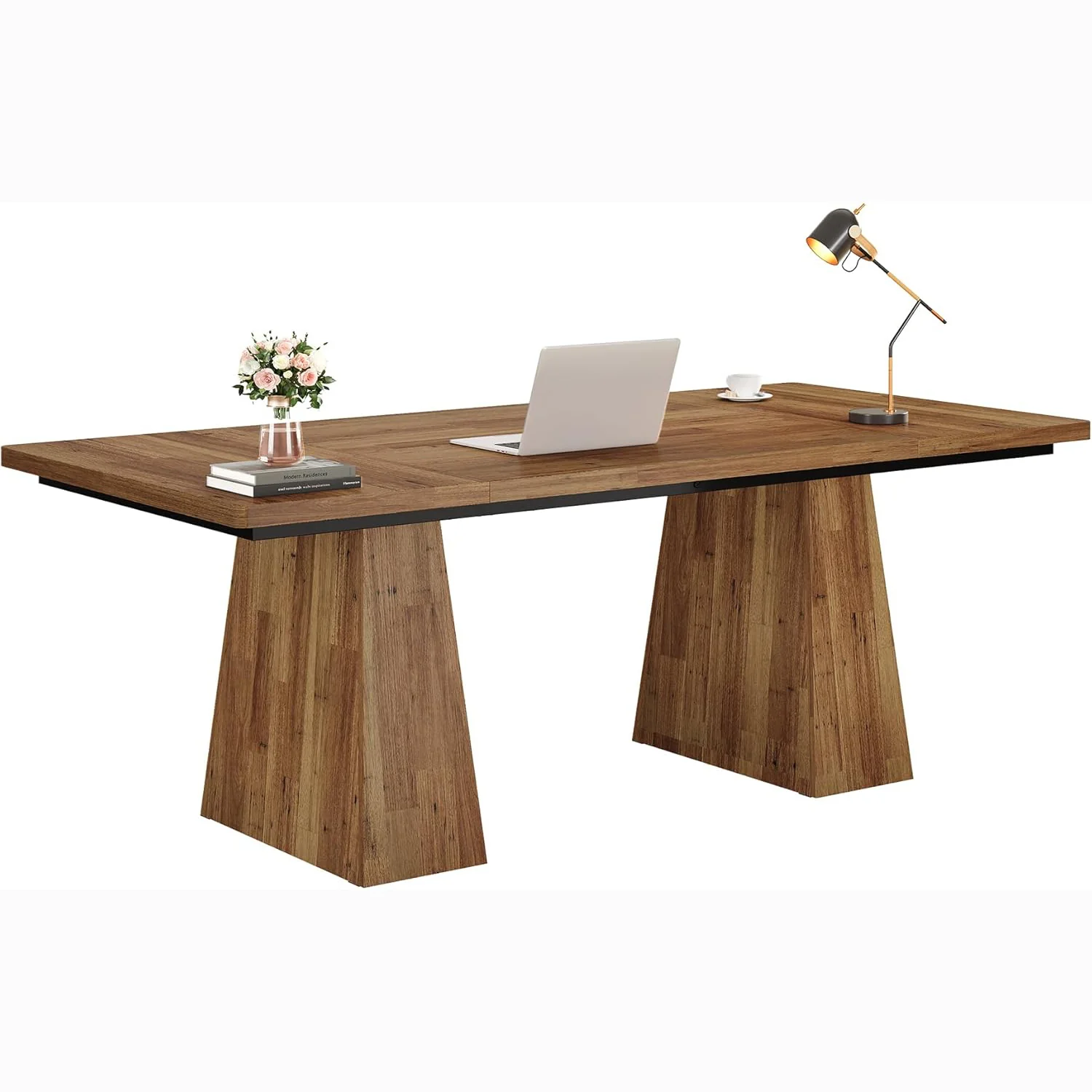 63" Executive Office Desk, Modern Black Double Pedestal Workstation for Home - Image 22