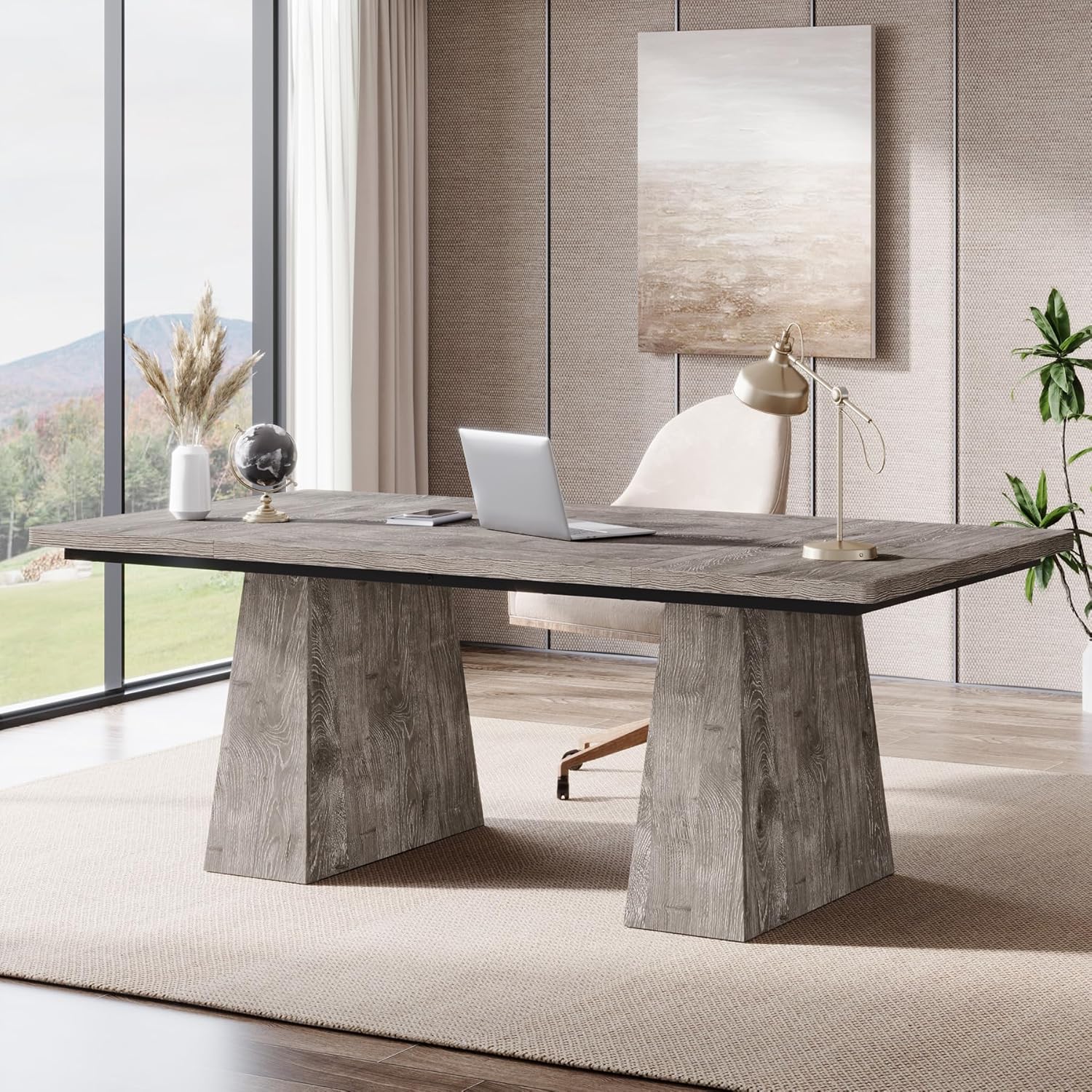 63" Executive Office Desk, Modern Black Double Pedestal Workstation for Home - Image 23