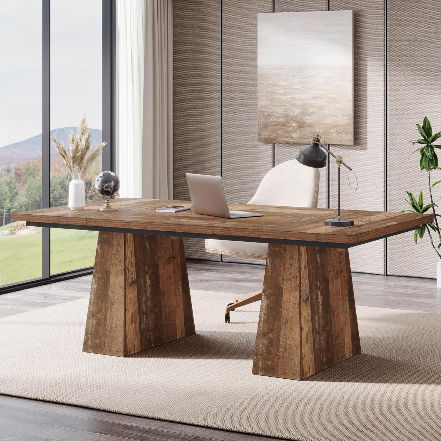 63" Executive Office Desk, Modern Black Double Pedestal Workstation for Home - Image 32