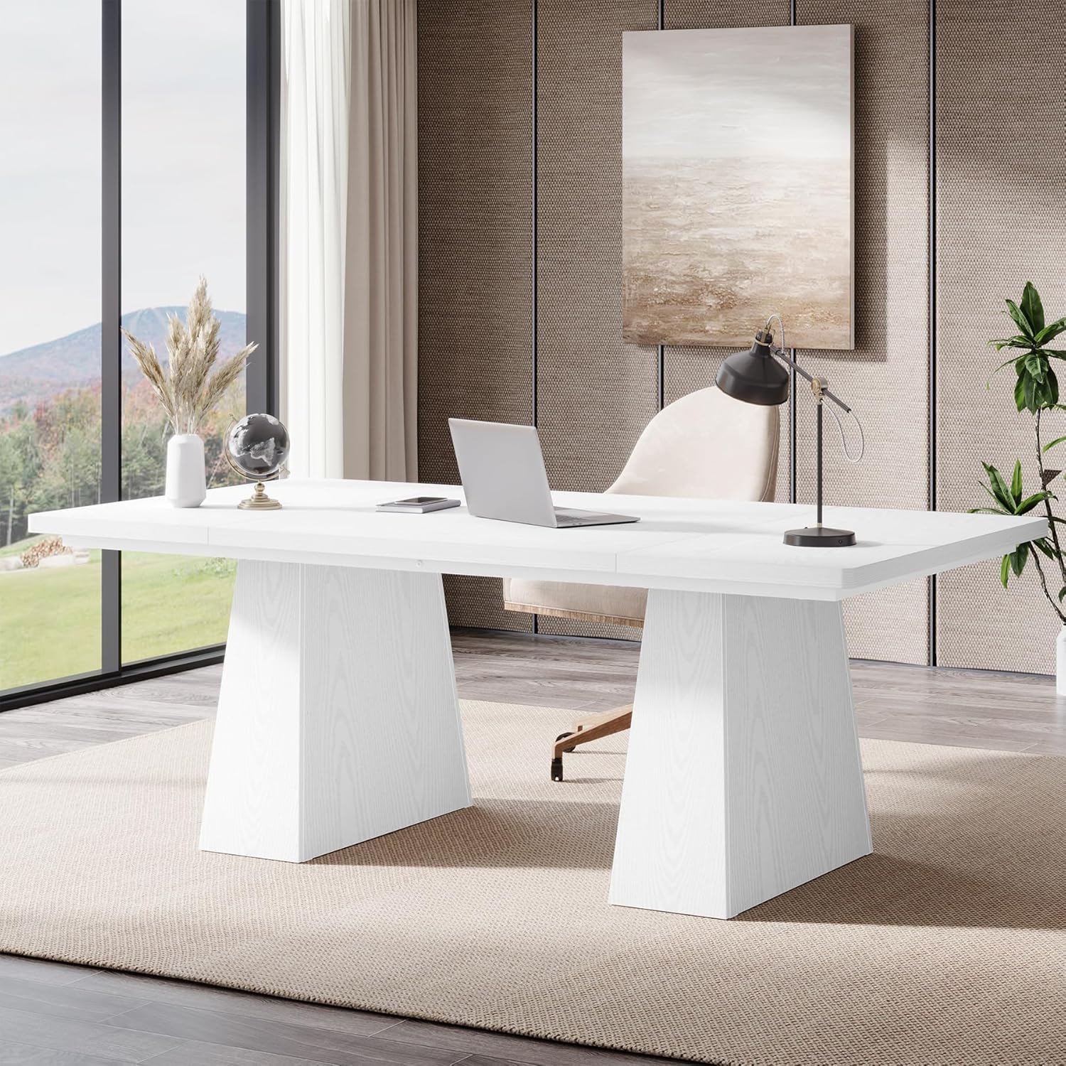 63" Executive Office Desk, Modern Black Double Pedestal Workstation for Home - Image 36