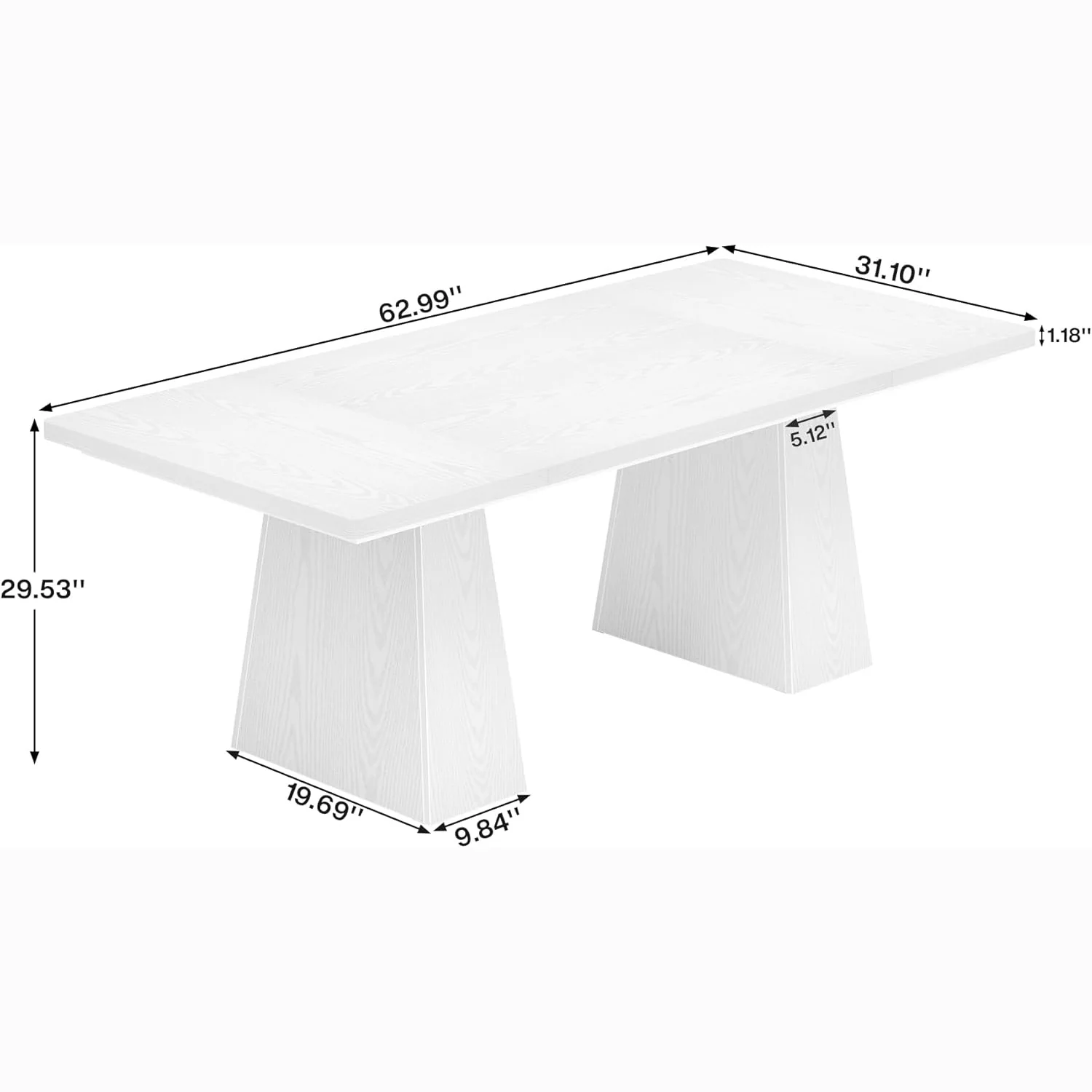 63" Executive Office Desk, Modern Black Double Pedestal Workstation for Home - Image 37