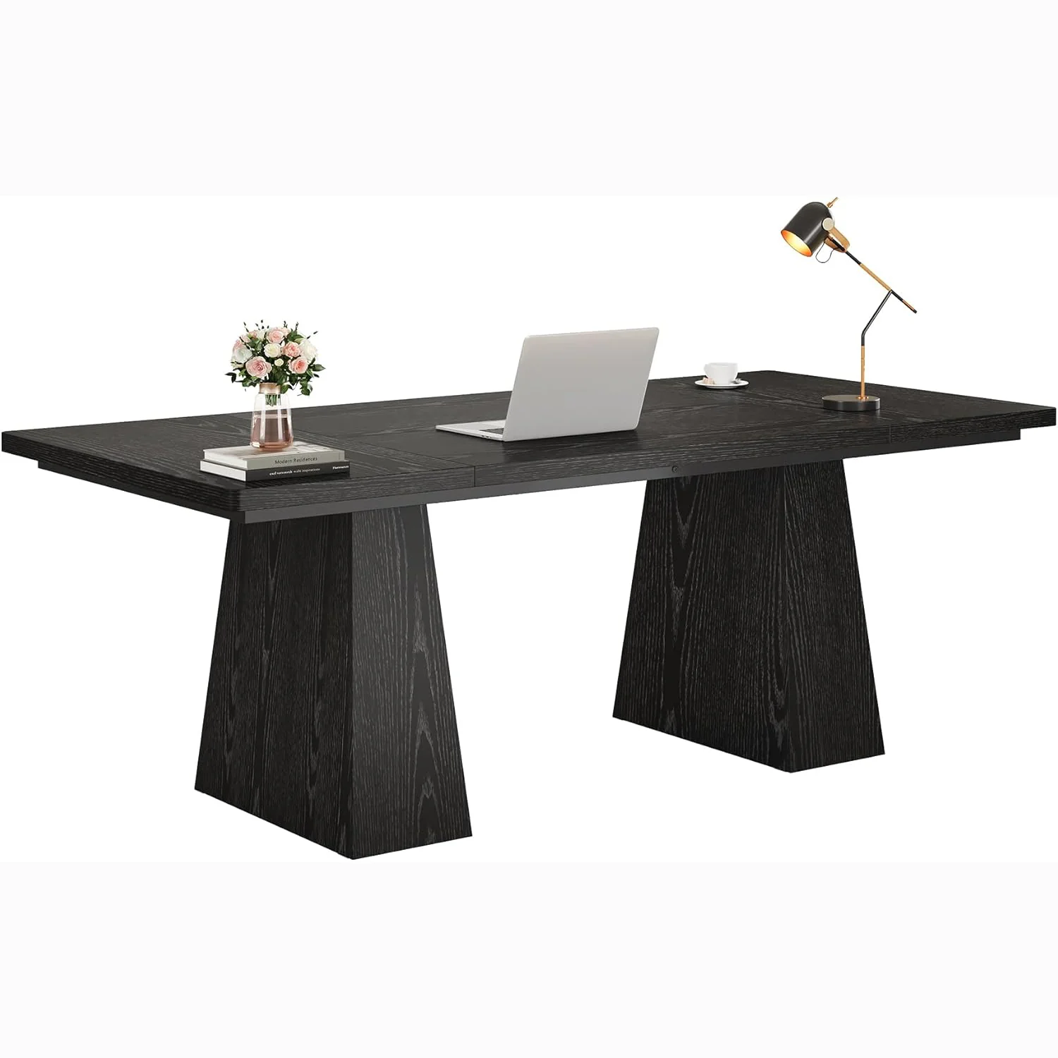 63" Executive Office Desk, Modern Black Double Pedestal Workstation for Home - Image 40
