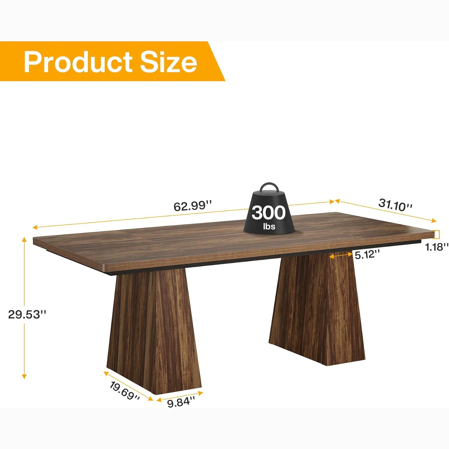 63" Executive Office Desk, Modern Black Double Pedestal Workstation for Home - Image 9