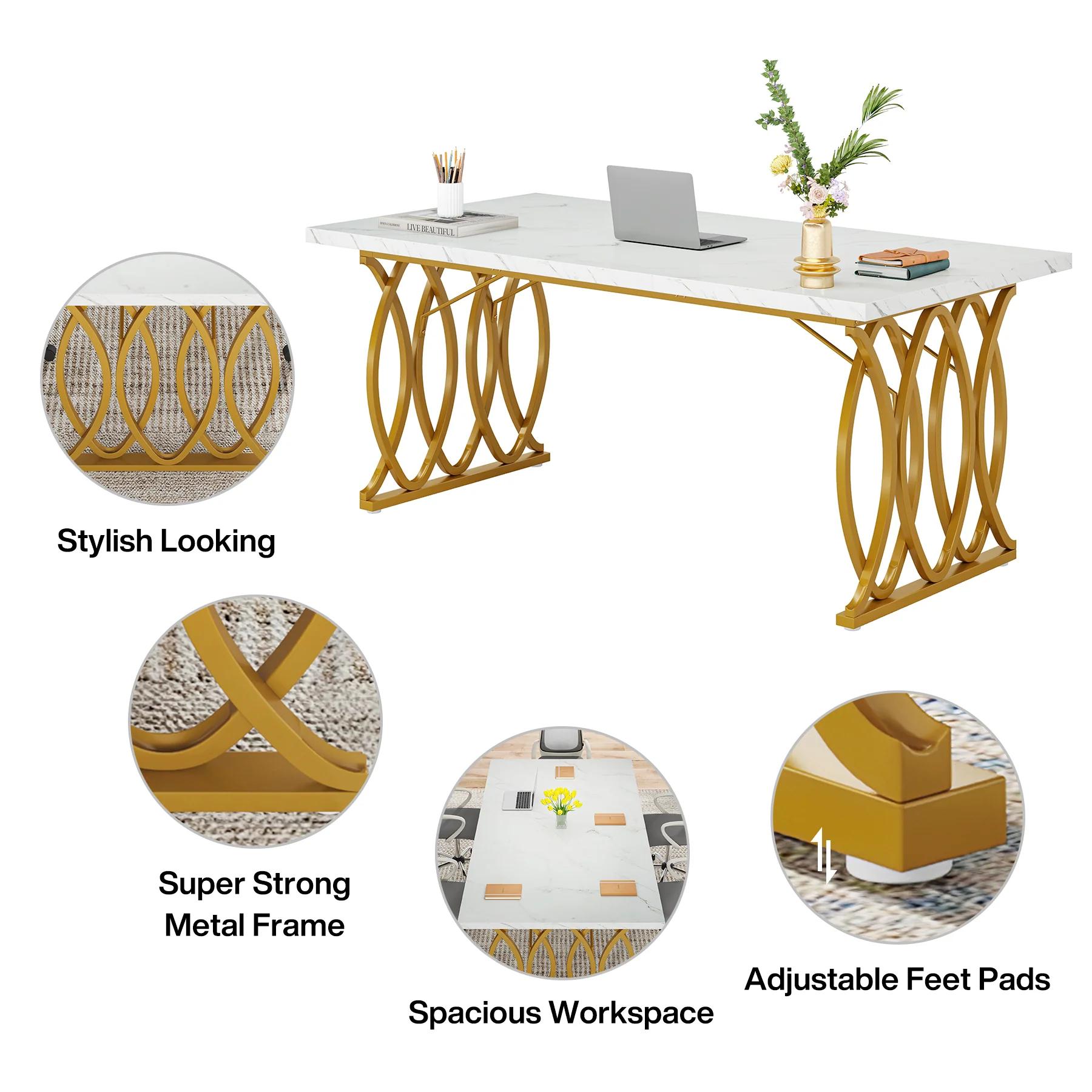63" Executive Desk, Modern Computer Desk Conference Room Table - Image 6
