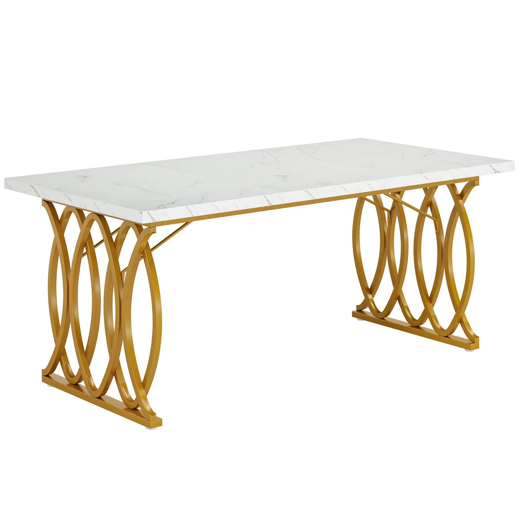 63" Modern Dining Table with Faux Marble Tabletop for 4-6 People - Image 10