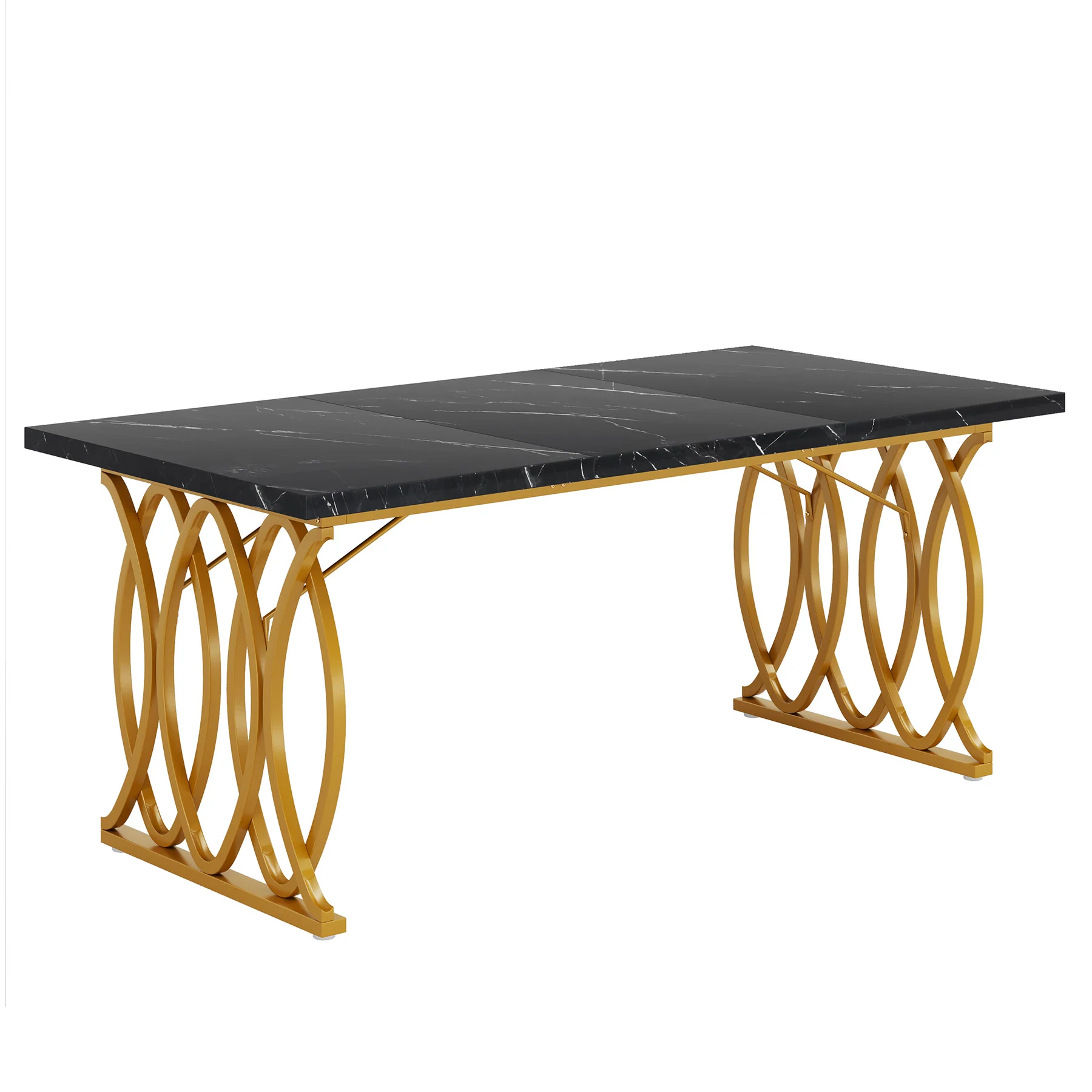 63" Modern Dining Table with Faux Marble Tabletop for 4-6 People - Image 9