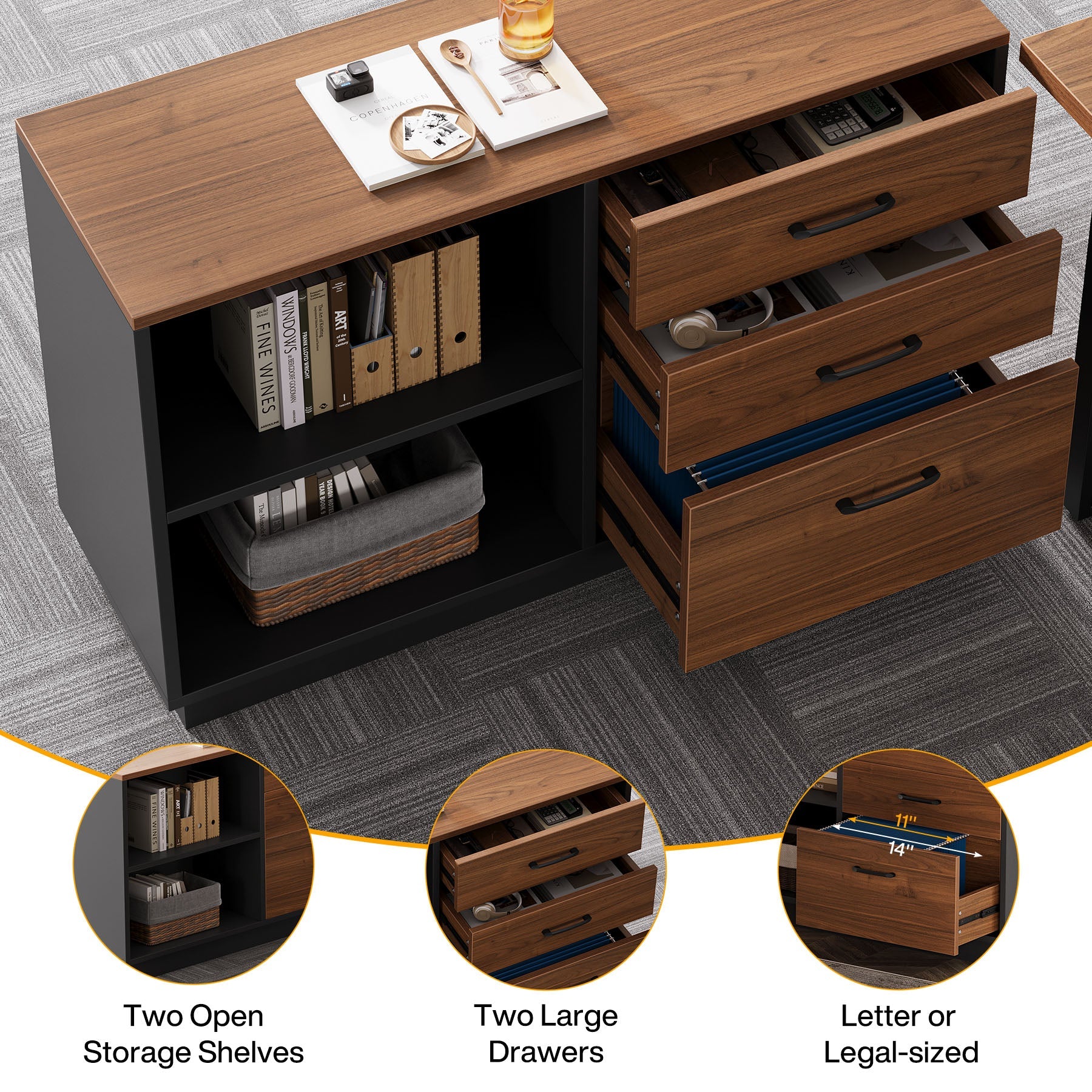 L-Shaped Executive Desk, 63" Computer Desk Workstation with File Cabinet - Image 8