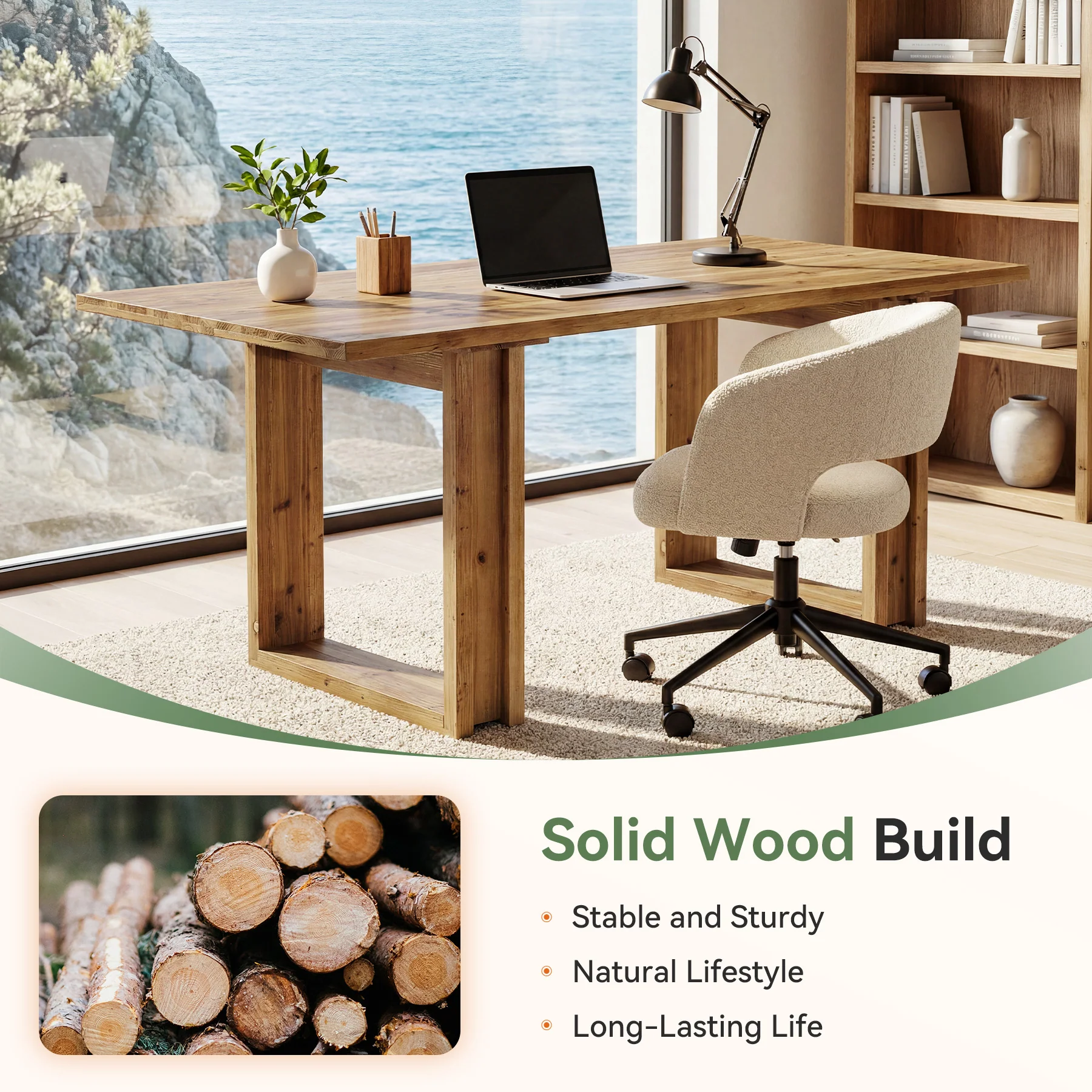 Tribesigns 63-Inch Executive Desk, Large Solid Wood Desk for Home Office - Image 4