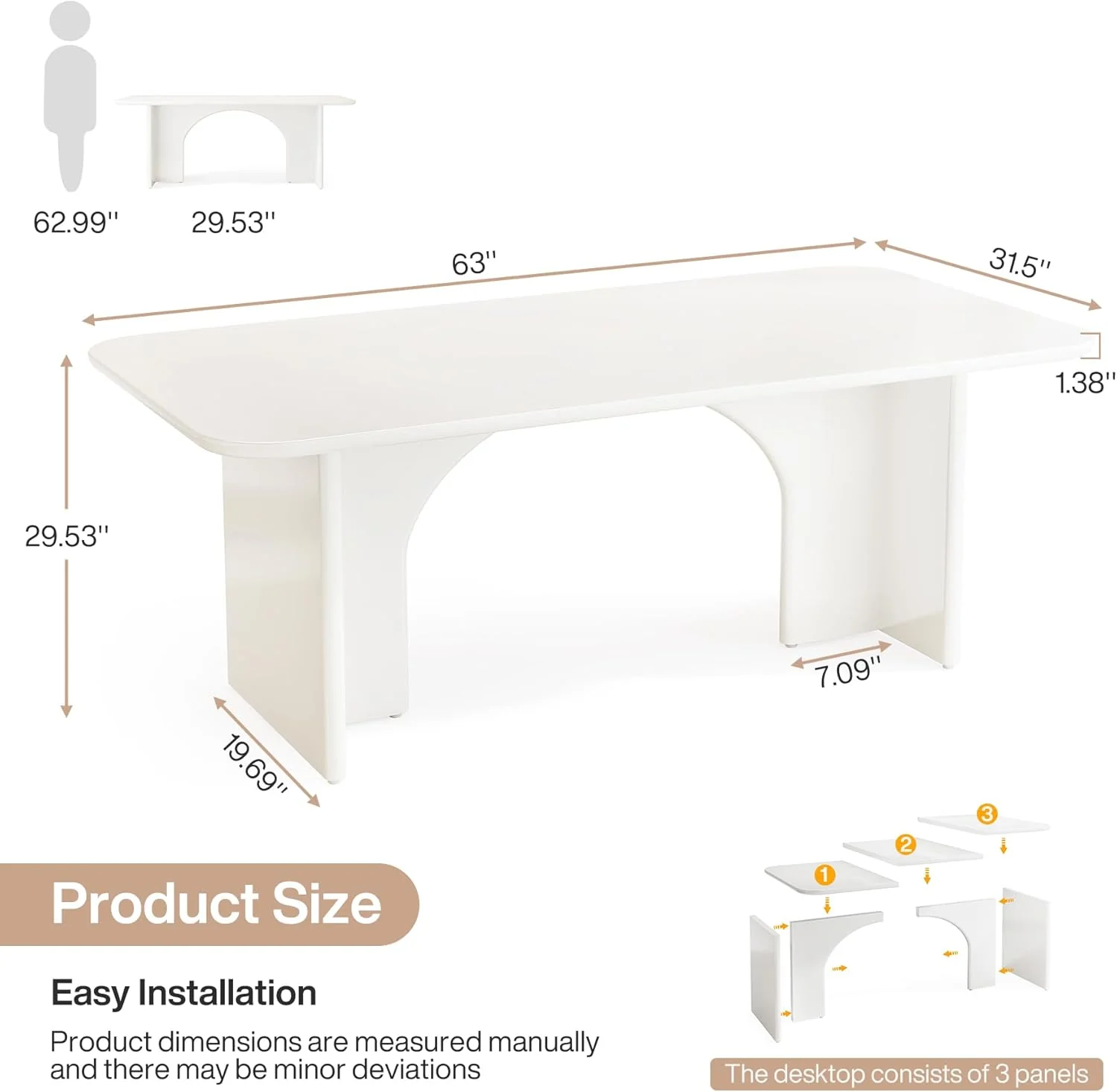 63-Inch Executive Desk, Modern Computer Desk with Arch Design Legs - Image 2