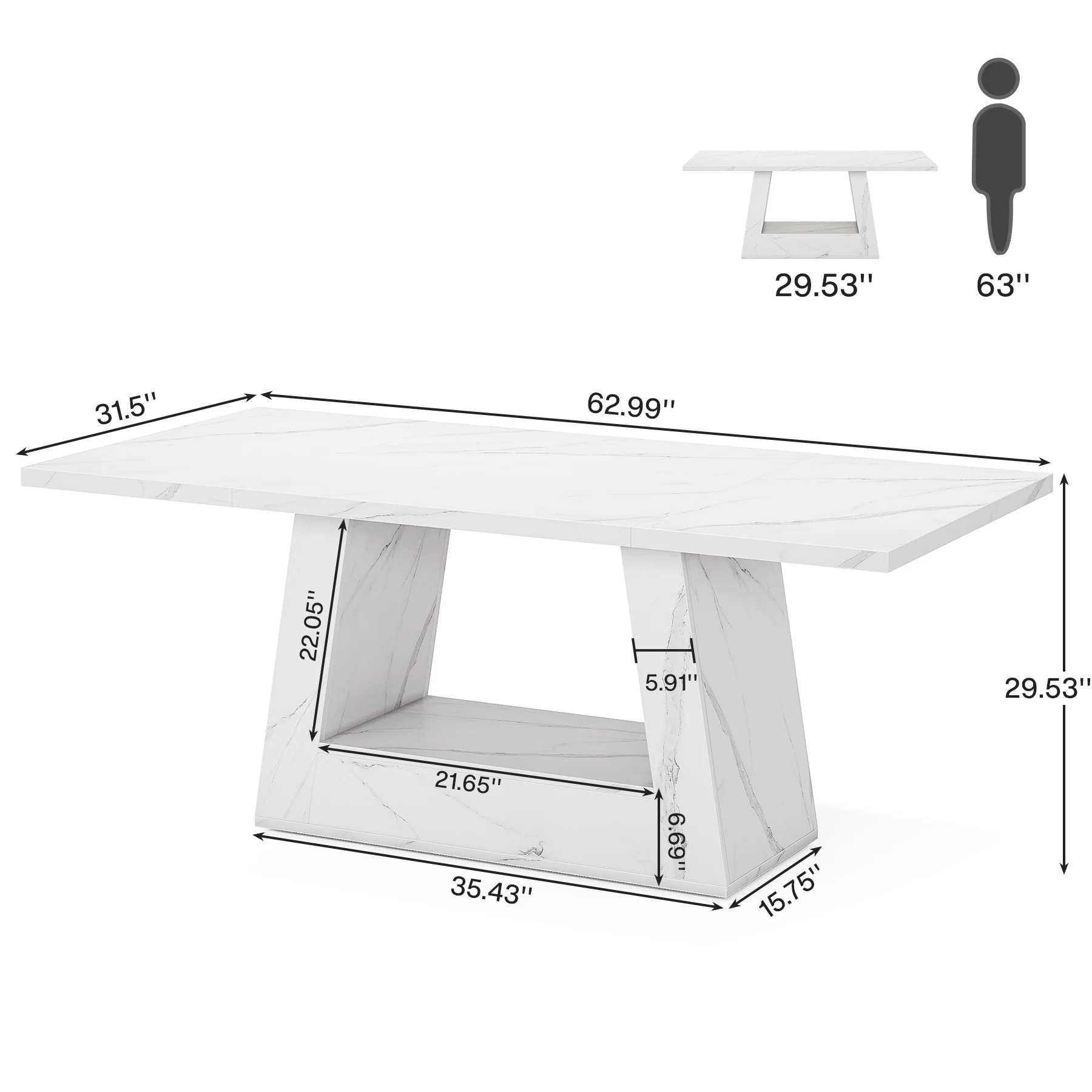 Faux Marble Dining Table, 63" Kitchen Table for 4 to 6 People - Image 2
