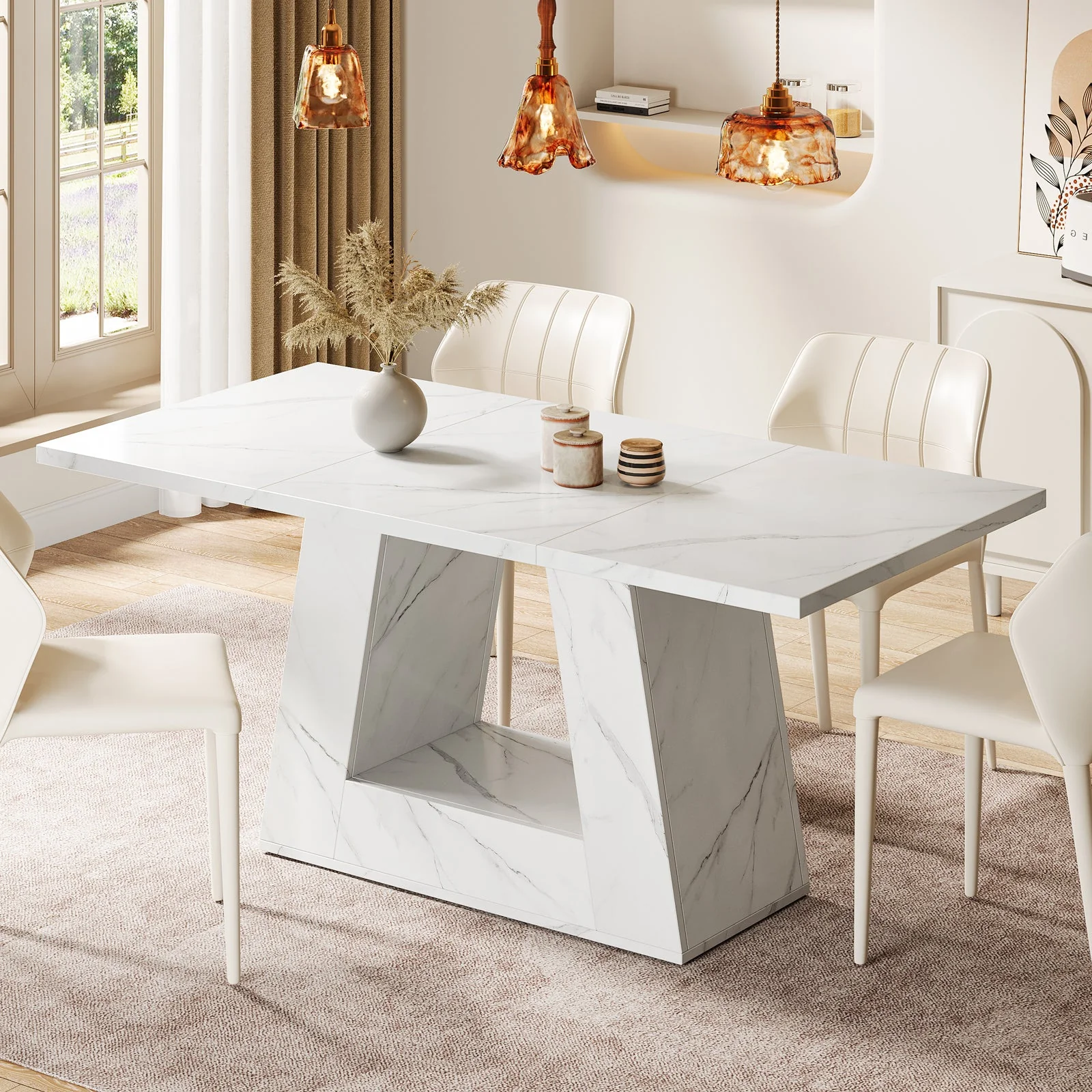 Faux Marble Dining Table, 63" Kitchen Table for 4 to 6 People - Image 3