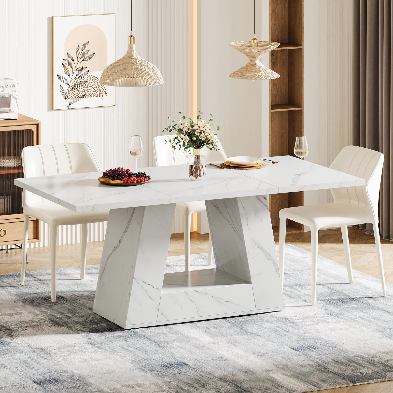 Faux Marble Dining Table, 63" Kitchen Table for 4 to 6 People - Image 4