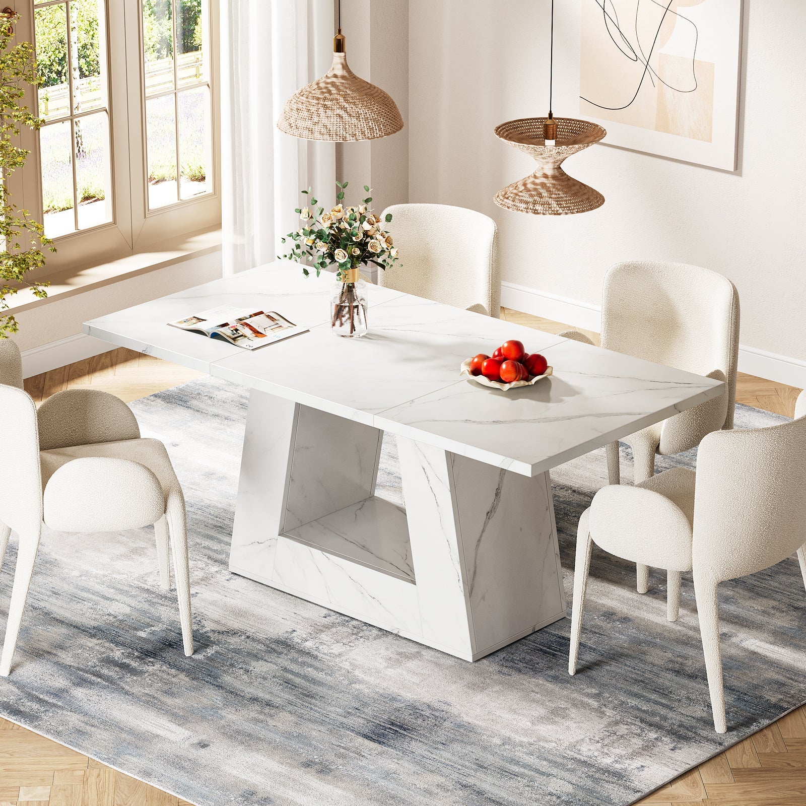 Faux Marble Dining Table, 63" Kitchen Table for 4 to 6 People - Image 5