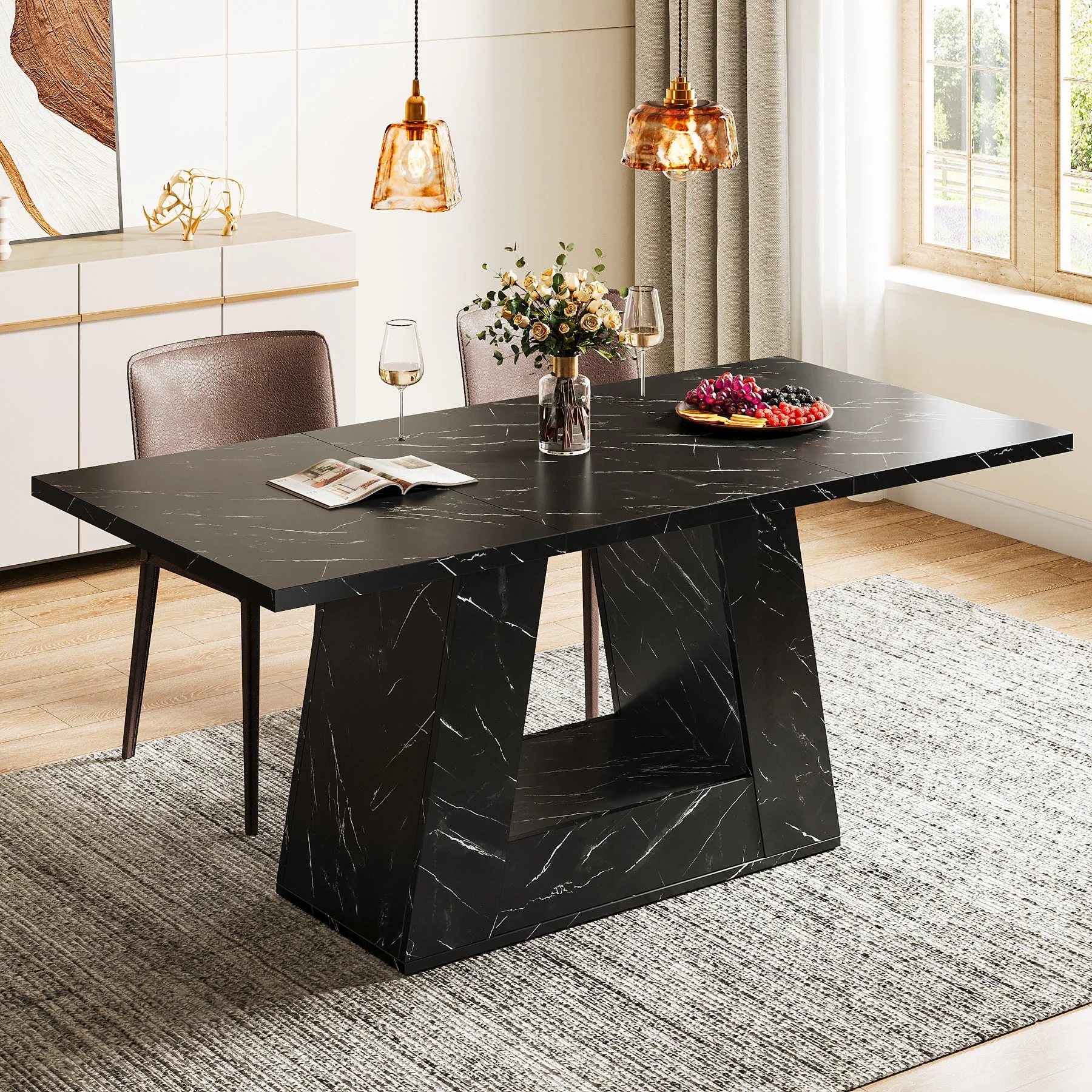 Faux Marble Dining Table, 63" Kitchen Table for 4 to 6 People - Image 9