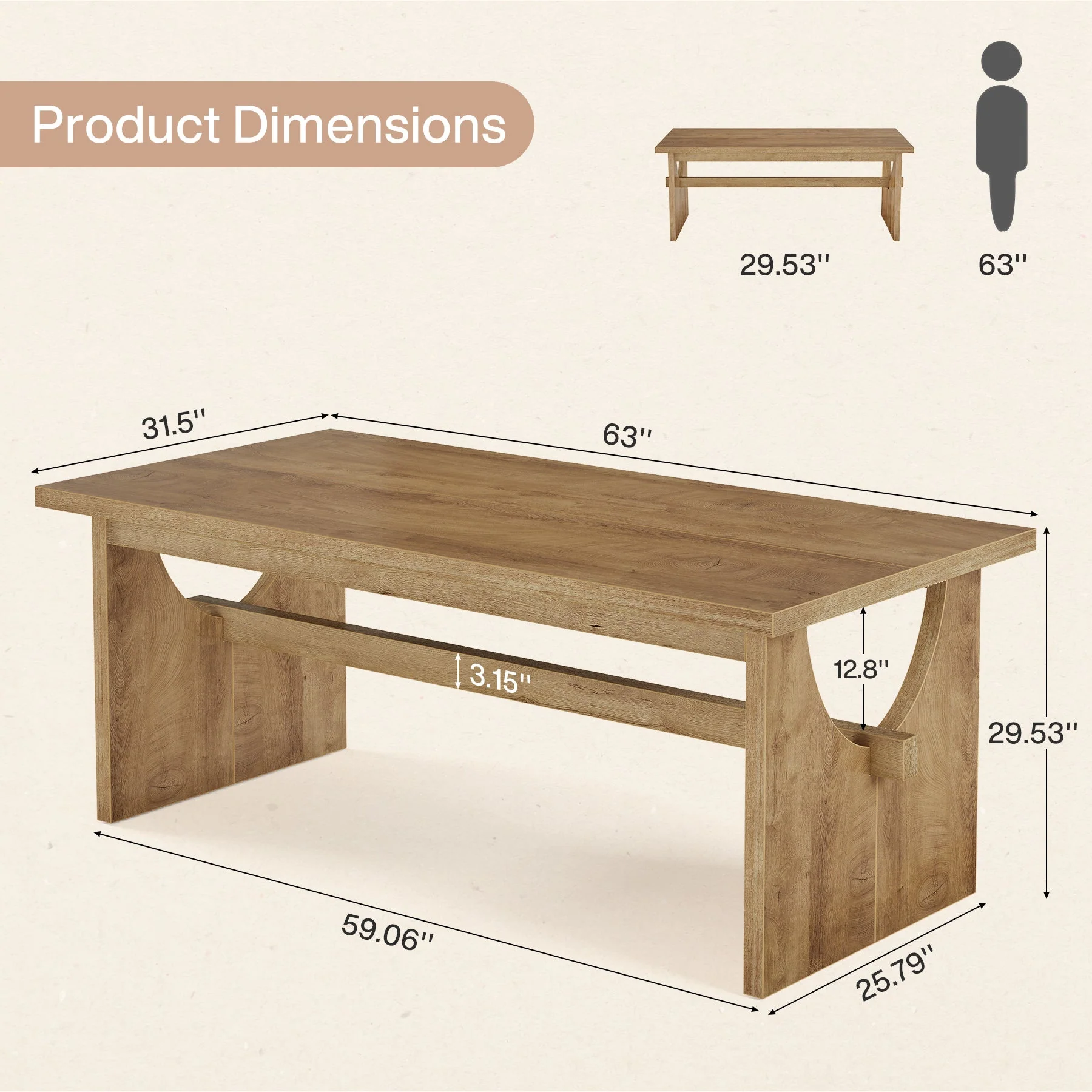 63" Executive Desk, Office Computer Desk Conference Table with Sturdy Legs - Image 2