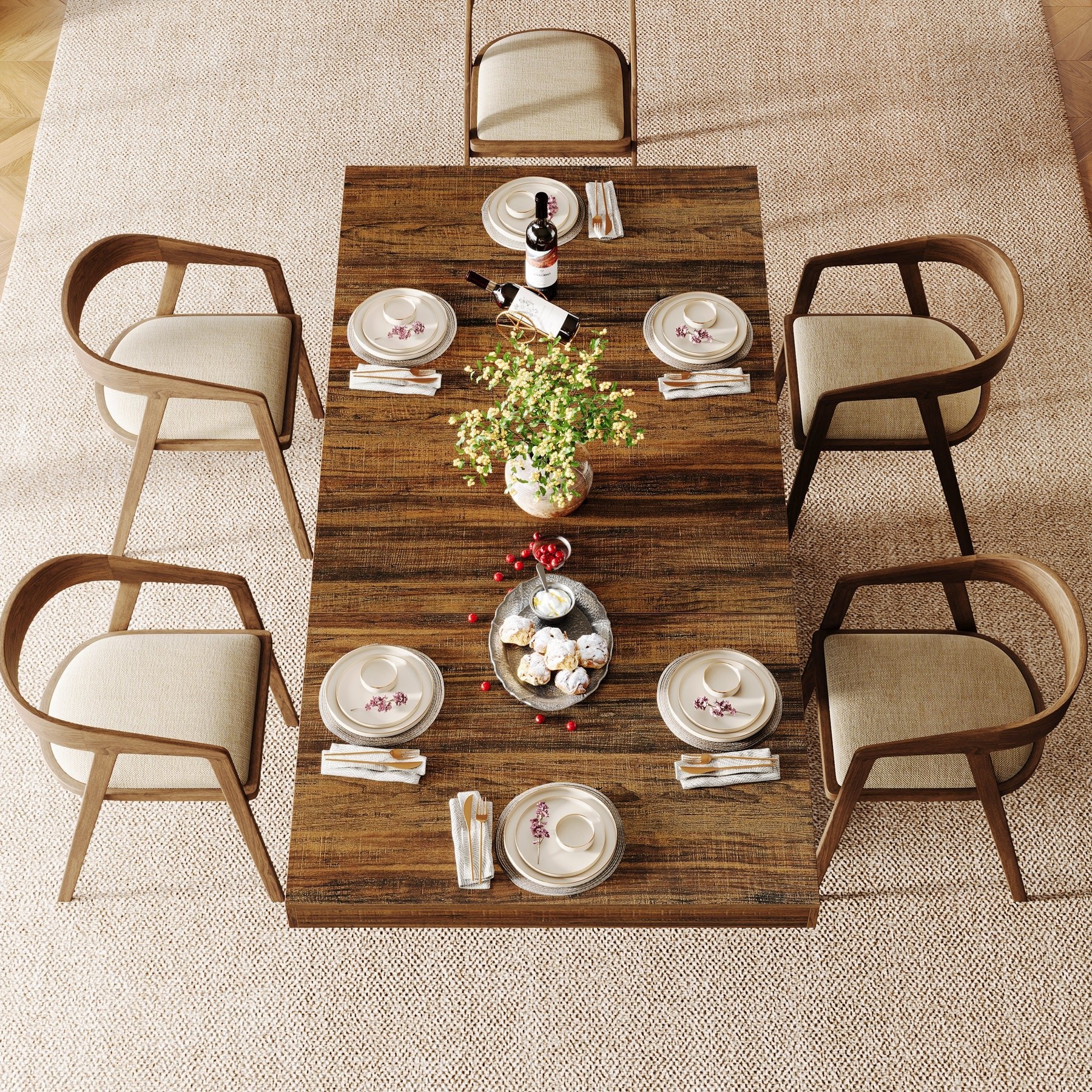 63" Dining Table, Rectangular Kitchen Table with Geometric Relief for 4-6 - Image 6