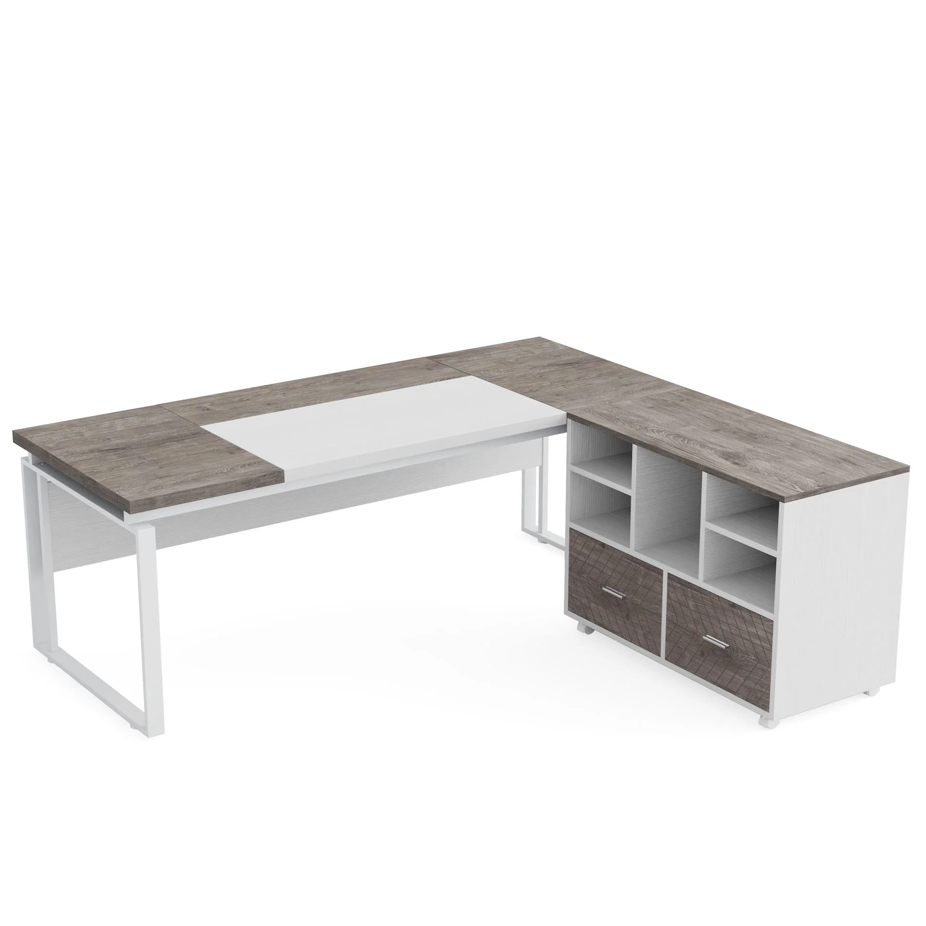 L-Shaped Executive Desk, 63" Computer Desk with Mobile File Cabinet - Image 10