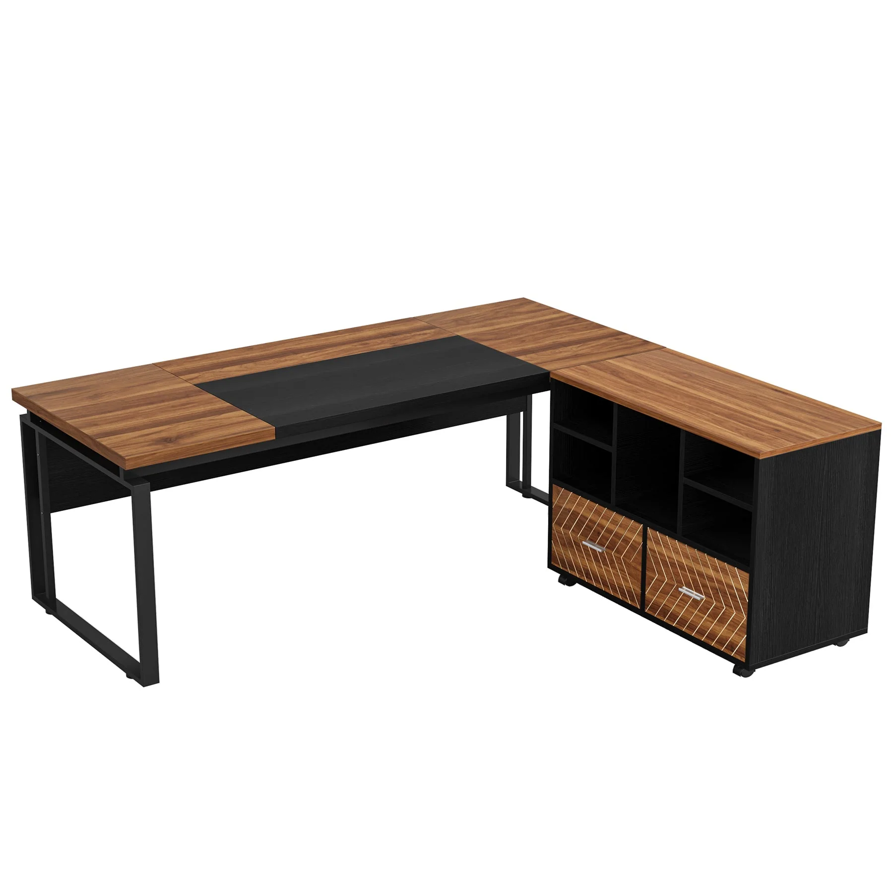 L-Shaped Executive Desk, 63" Computer Desk with Mobile File Cabinet - Image 12