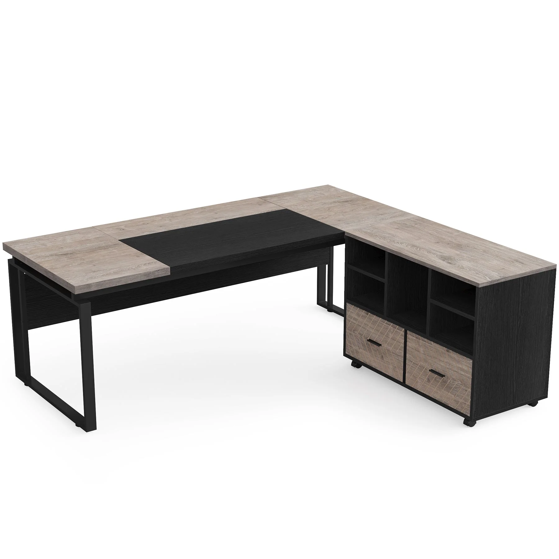 L-Shaped Executive Desk, 63" Computer Desk with Mobile File Cabinet - Image 14