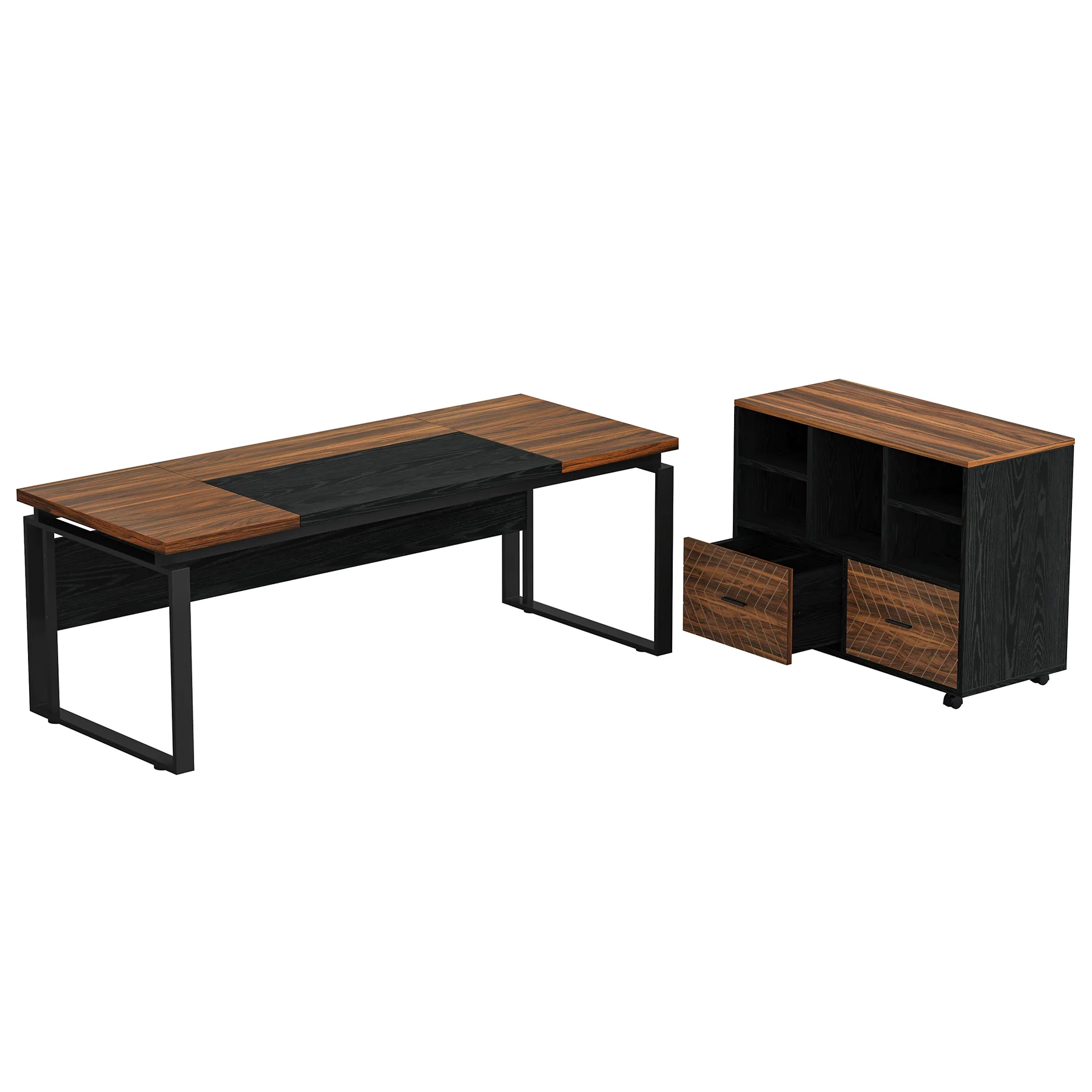 L-Shaped Executive Desk, 63" Computer Desk with Mobile File Cabinet - Image 16
