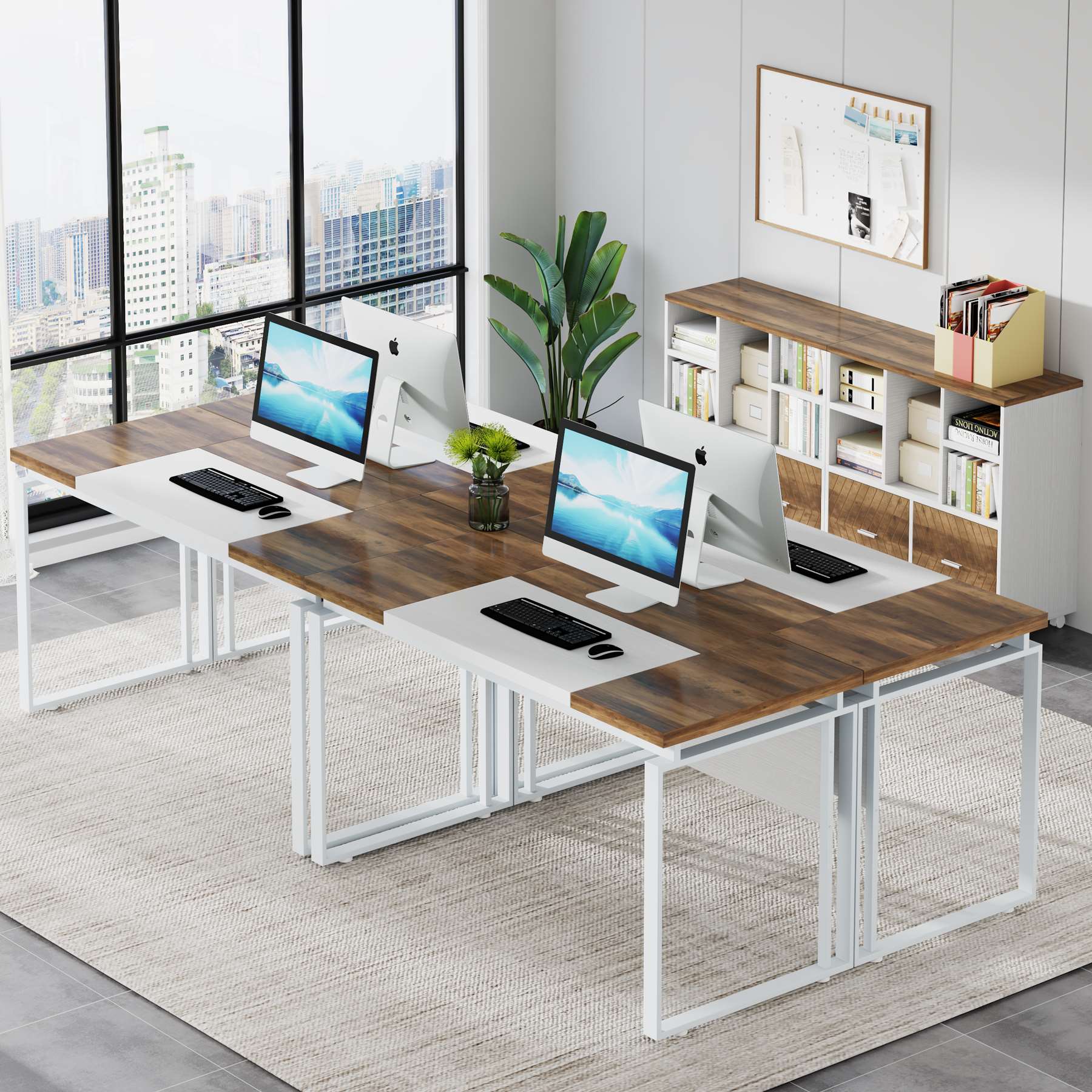 L-Shaped Executive Desk, 63" Computer Desk with Mobile File Cabinet - Image 3