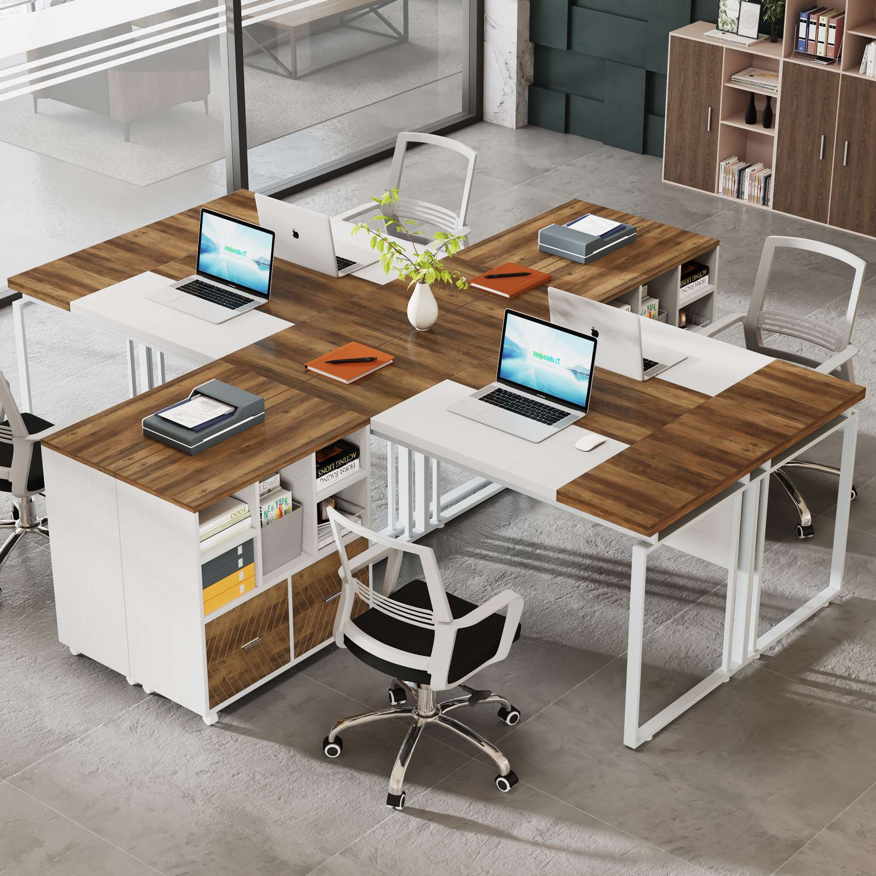 L-Shaped Executive Desk, 63" Computer Desk with Mobile File Cabinet - Image 4