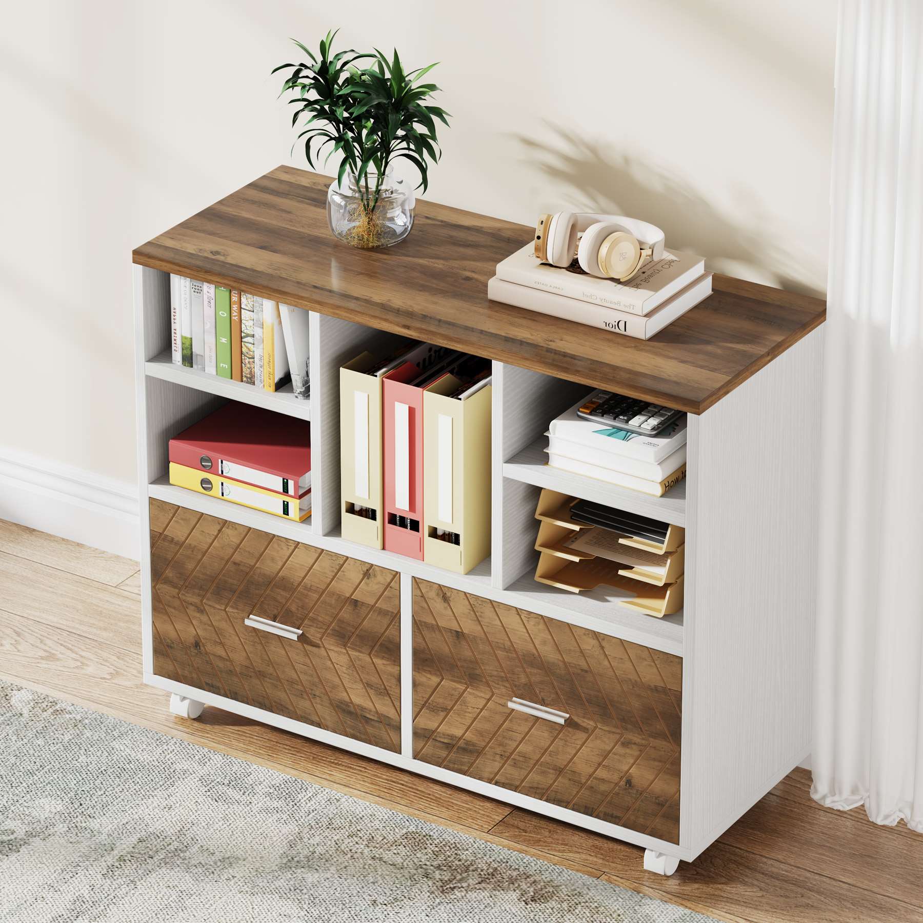 L-Shaped Executive Desk, 63" Computer Desk with Mobile File Cabinet - Image 7