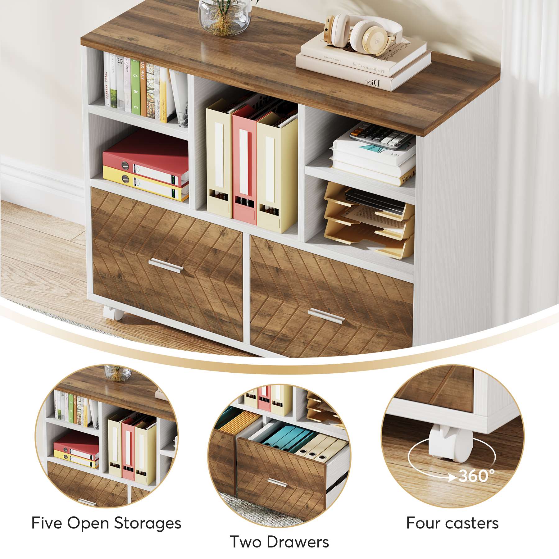 L-Shaped Executive Desk, 63" Computer Desk with Mobile File Cabinet - Image 8