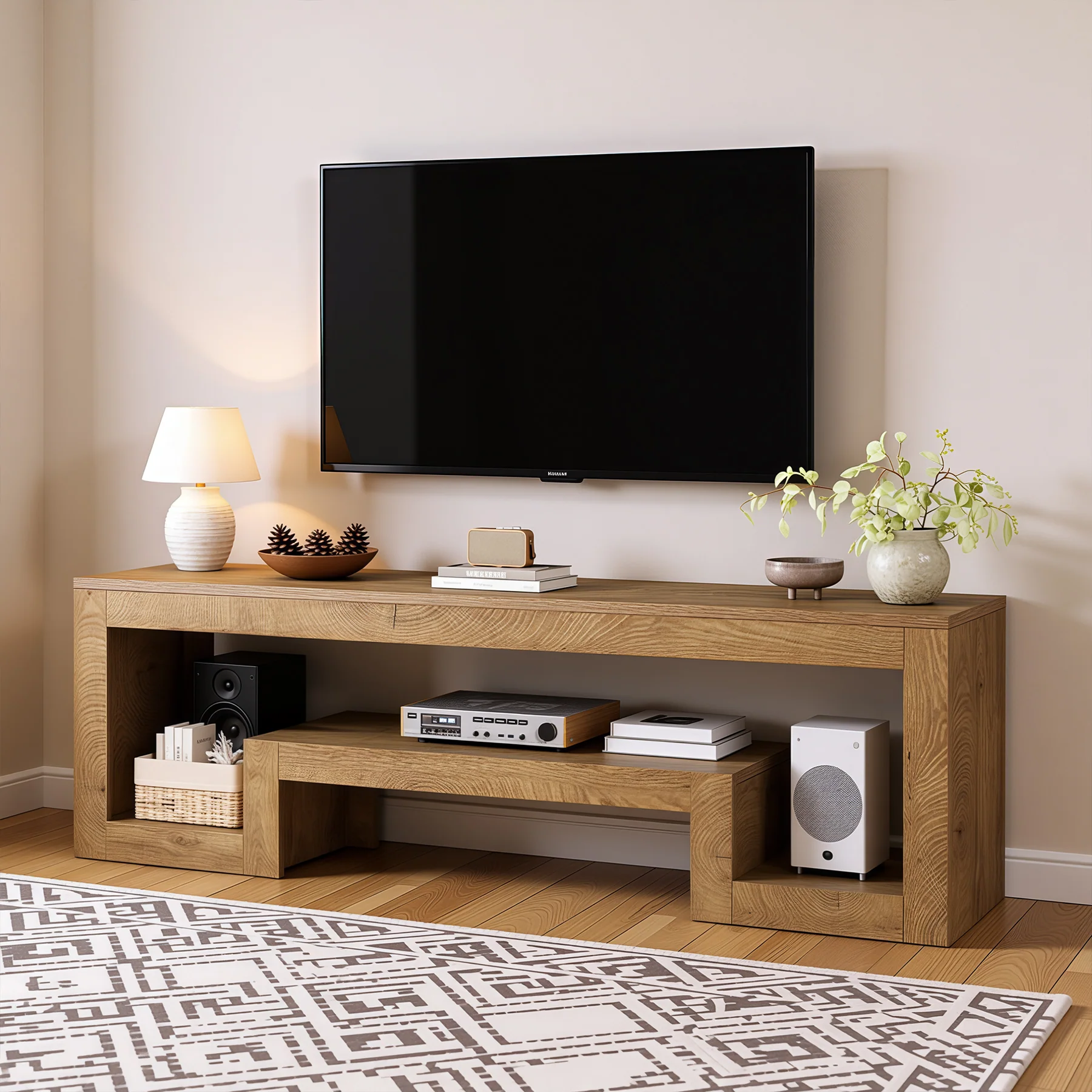63" Center TV Stand, Vintage Entertainment Center Media Console Stand - Image 11