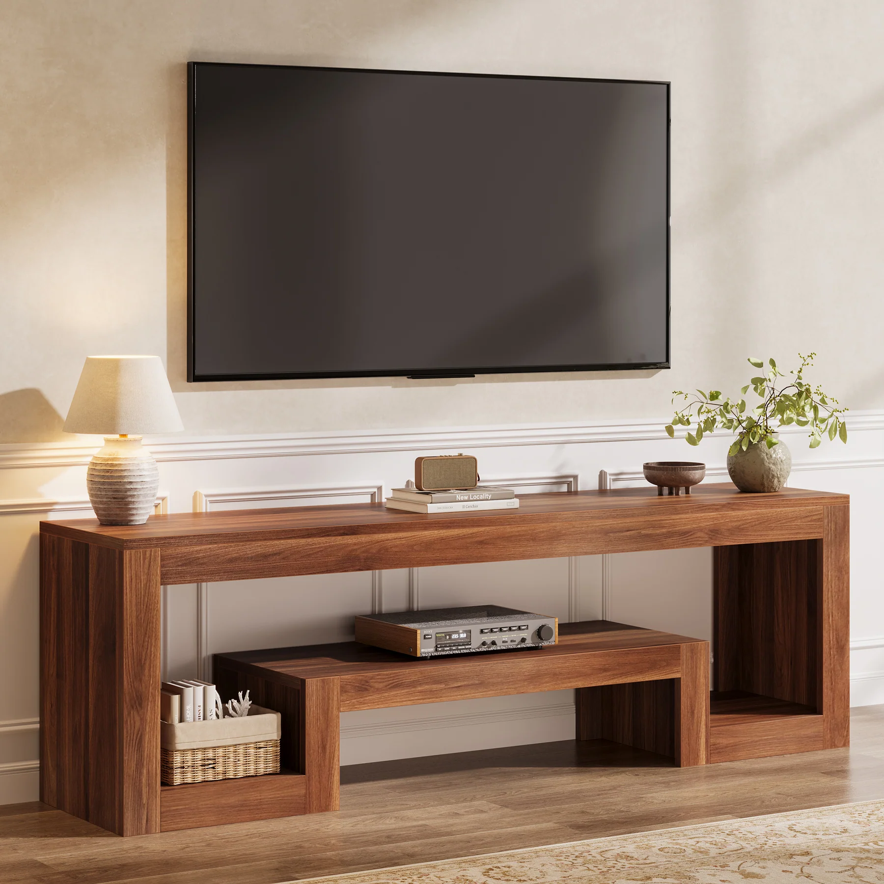 63" Center TV Stand, Vintage Entertainment Center Media Console Stand - Image 13