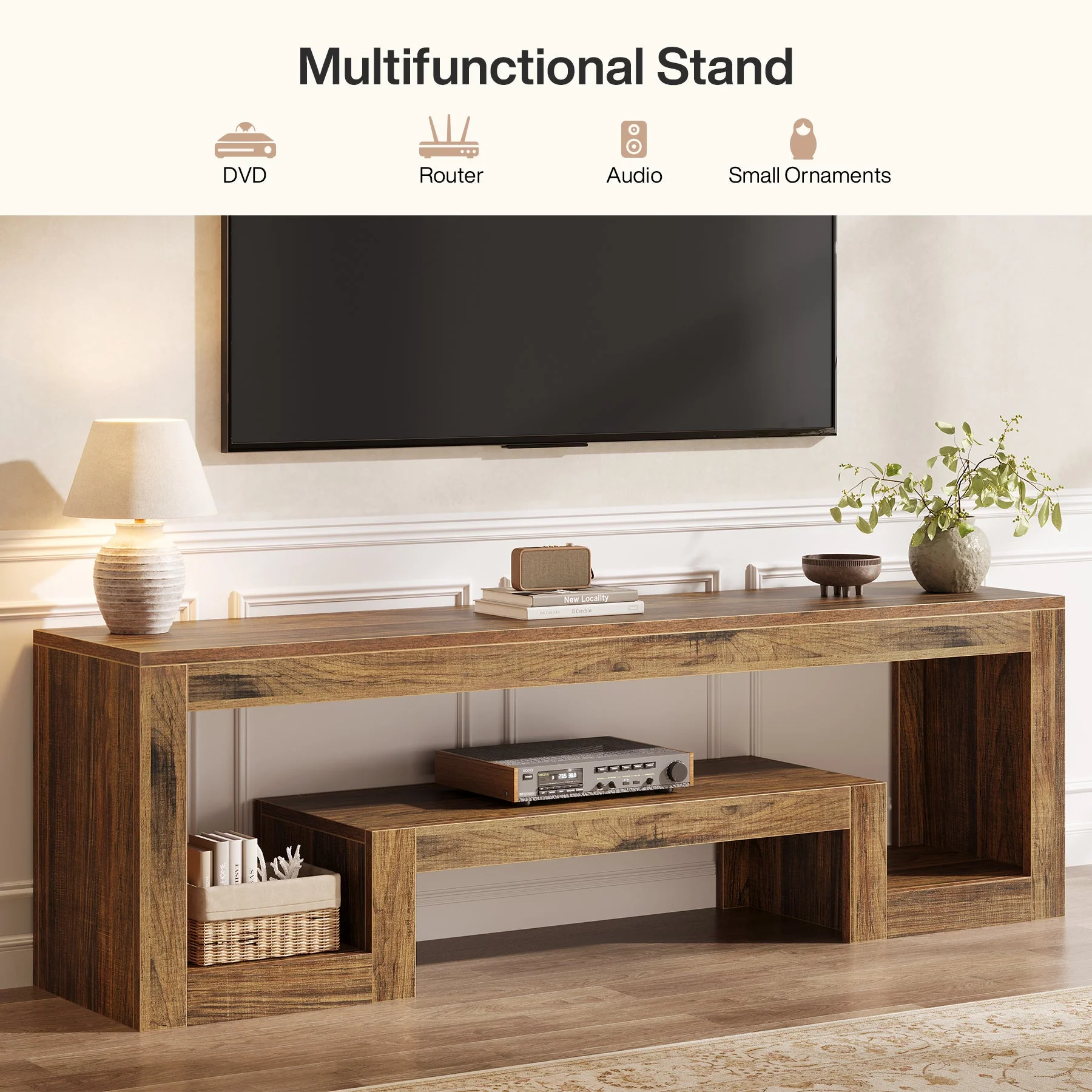 63" Center TV Stand, Vintage Entertainment Center Media Console Stand - Image 7