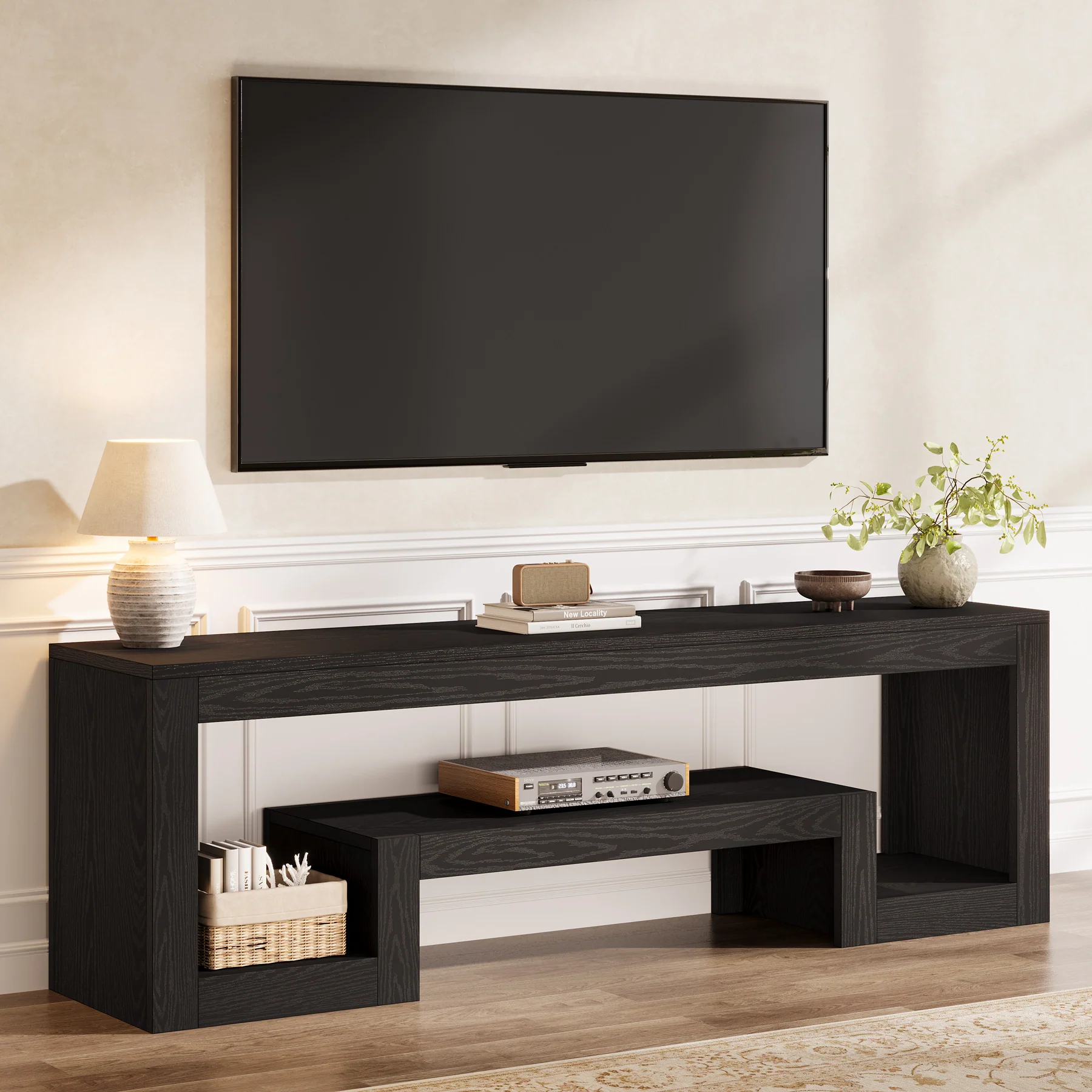 63" Center TV Stand, Vintage Entertainment Center Media Console Stand - Image 9