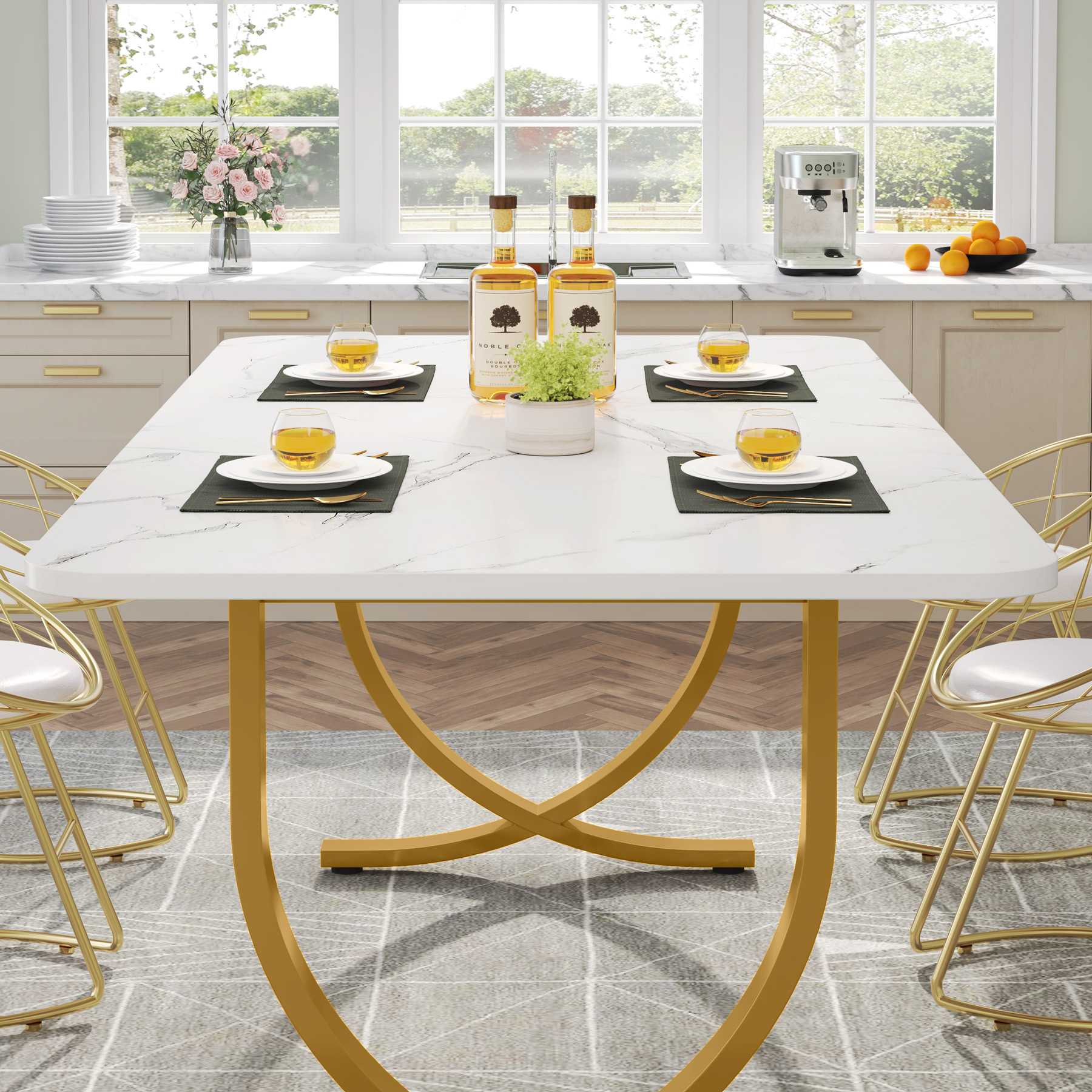 63" Dining Table, Modern Kitchen Table with Faux Marble Table Top - Image 5