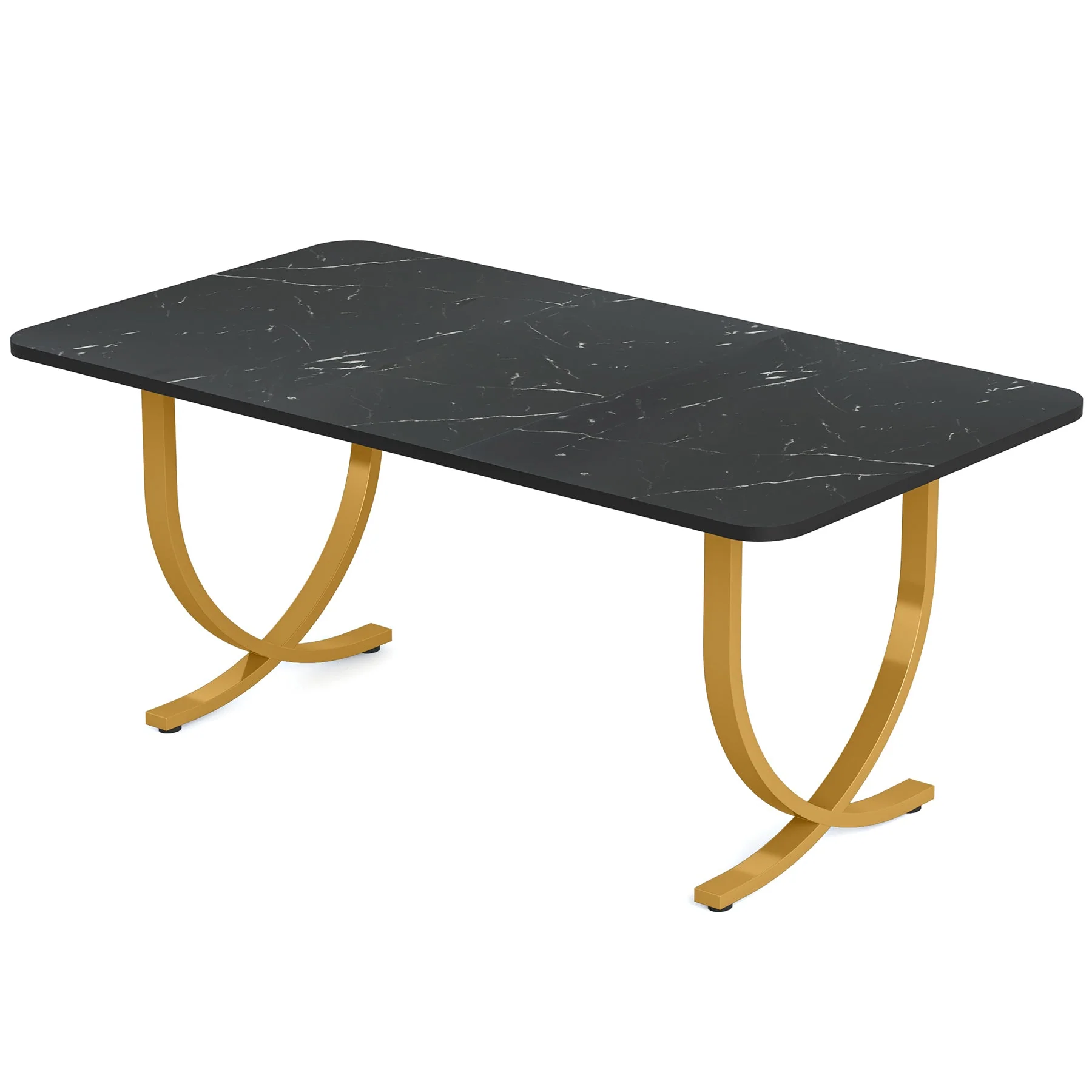 63" Dining Table, Modern Kitchen Table with Faux Marble Table Top - Image 8