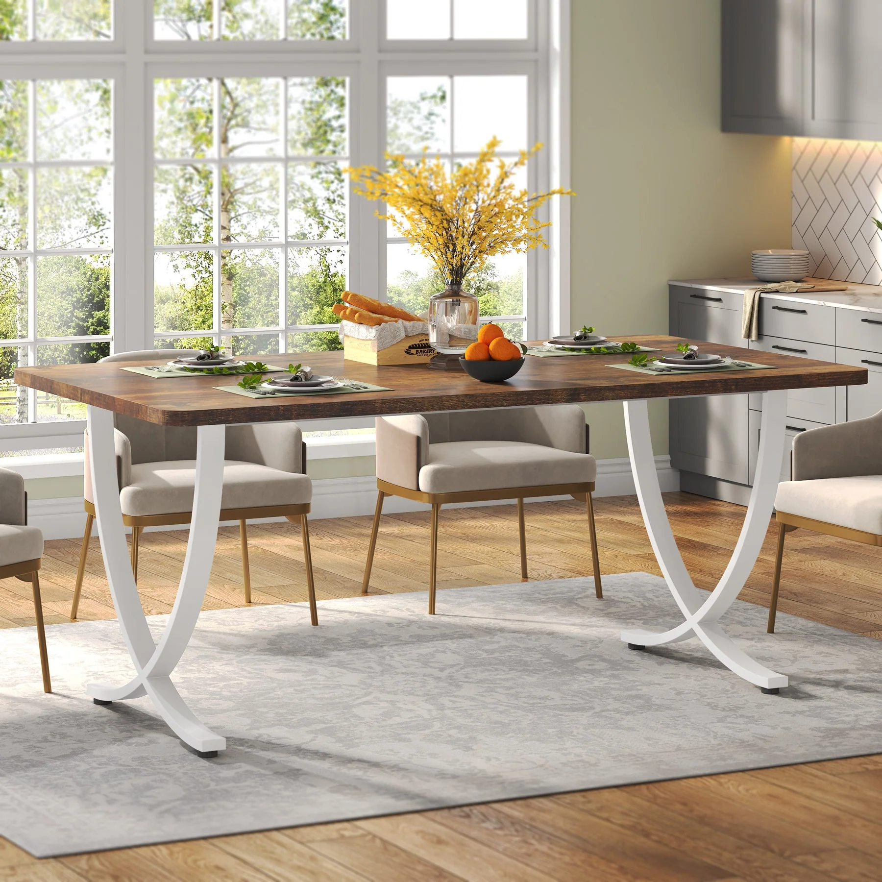 63" Dining Table, Modern Kitchen Table with Faux Marble Table Top - Image 9