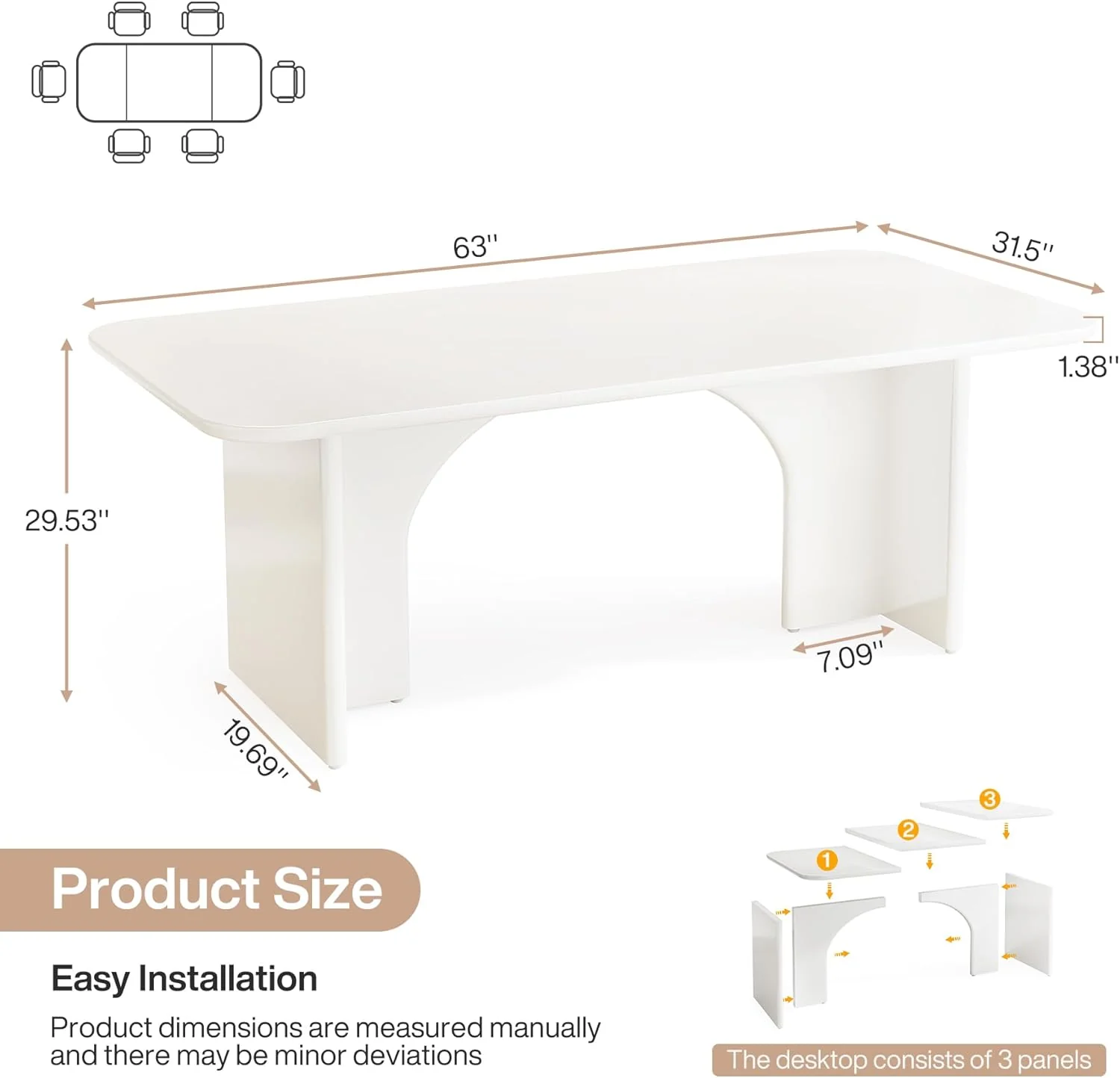 Modern Dining Table, 63" Large Rectangle Kitchen Table for 4-6 People - Image 2