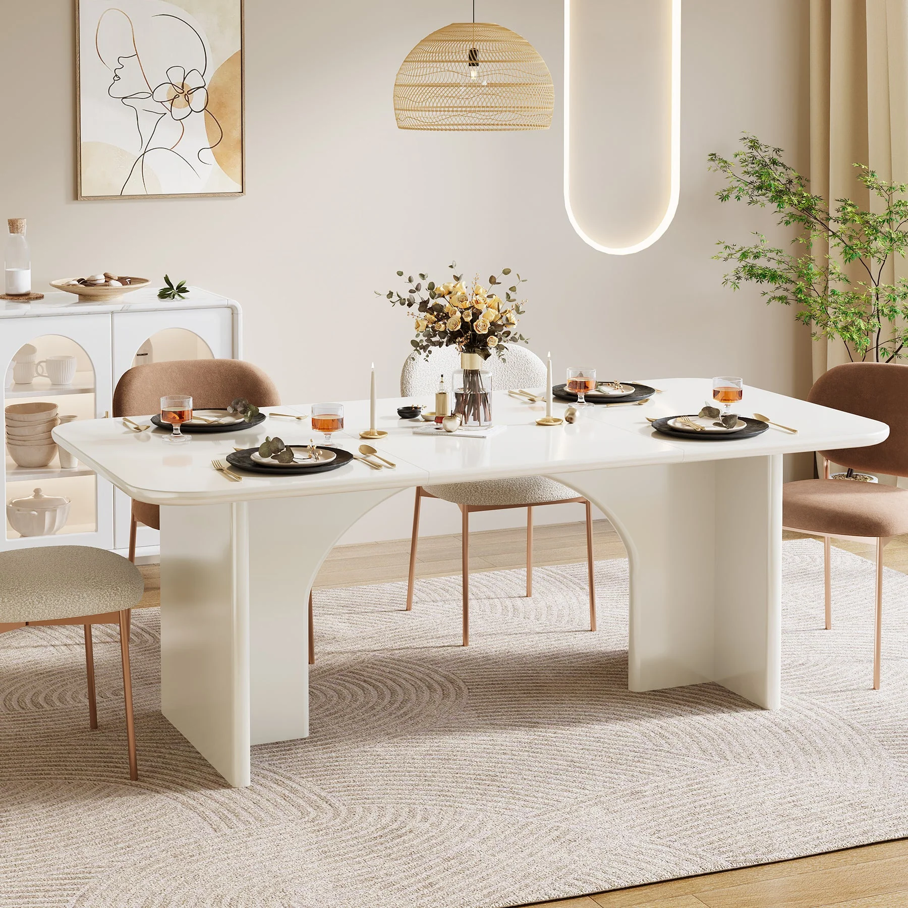 Modern Dining Table, 63" Large Rectangle Kitchen Table for 4-6 People - Image 3