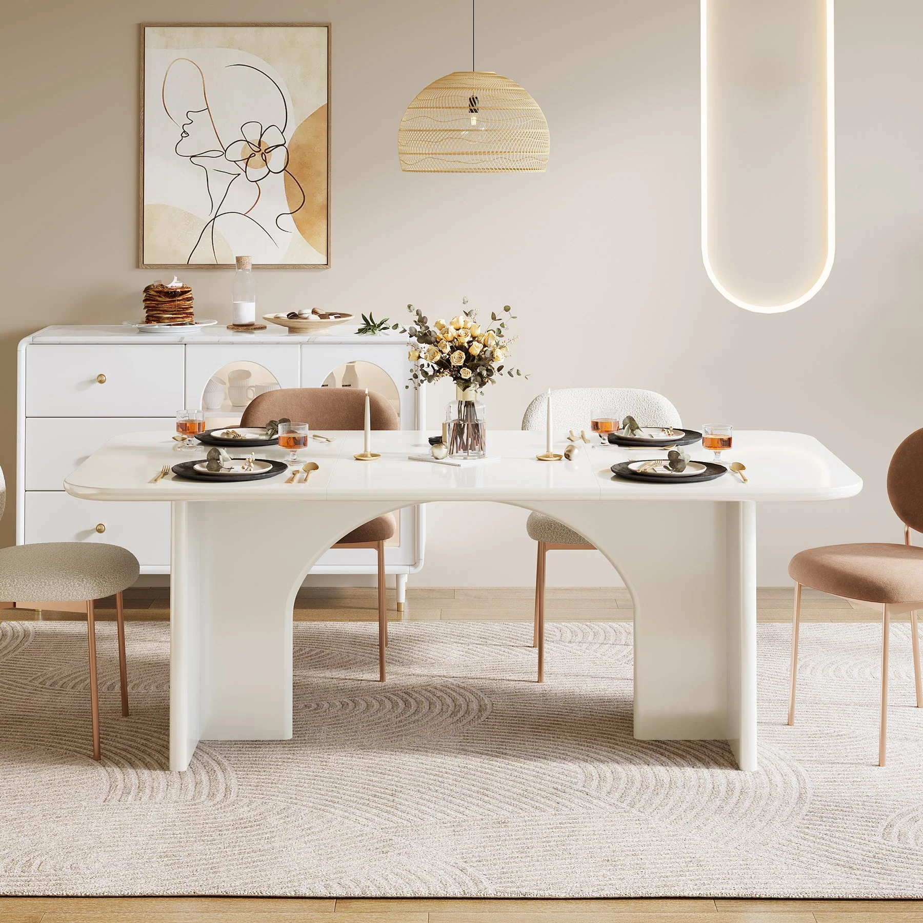 Modern Dining Table, 63" Large Rectangle Kitchen Table for 4-6 People - Image 5