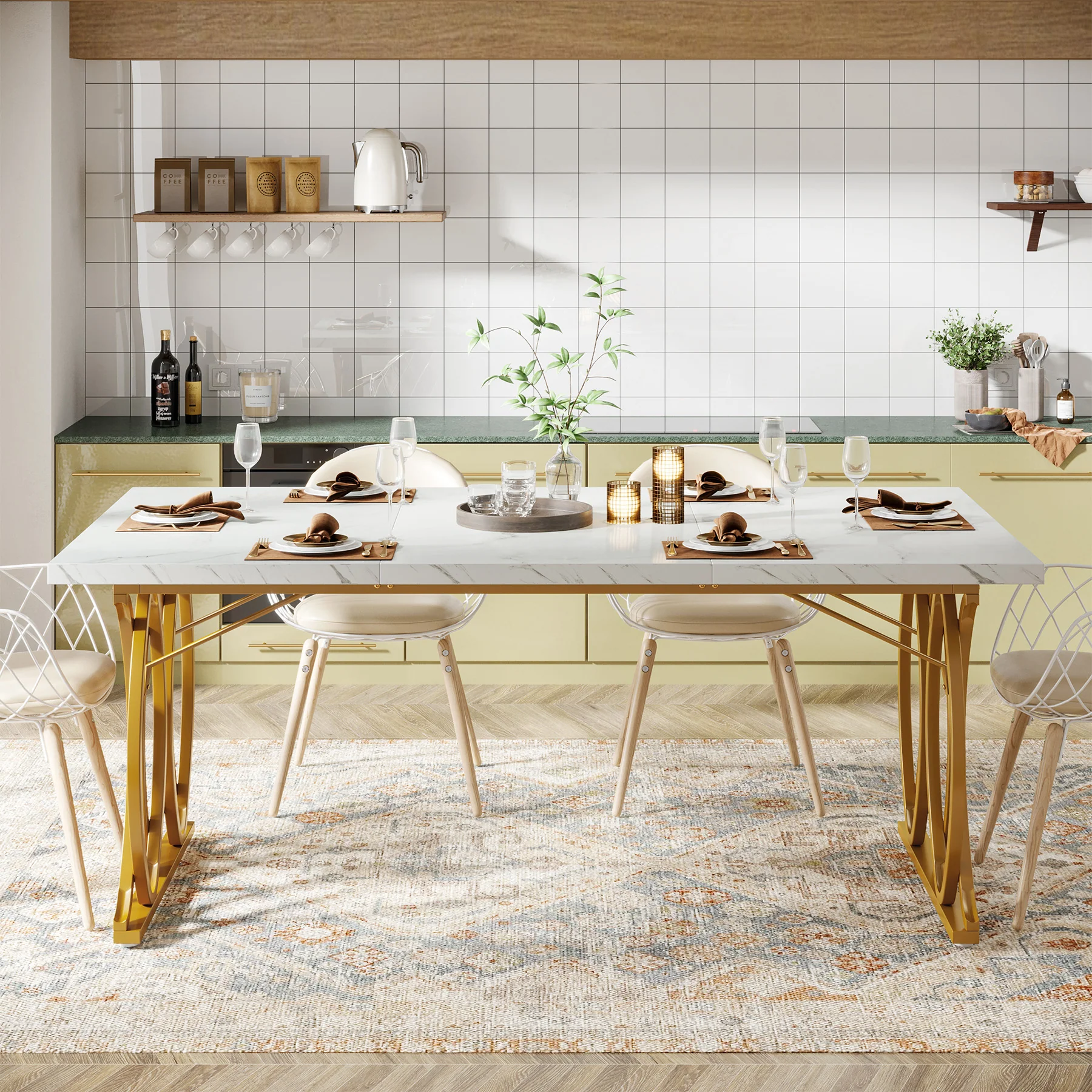 63" Modern Dining Table with Faux Marble Tabletop for 4-6 People - Image 4