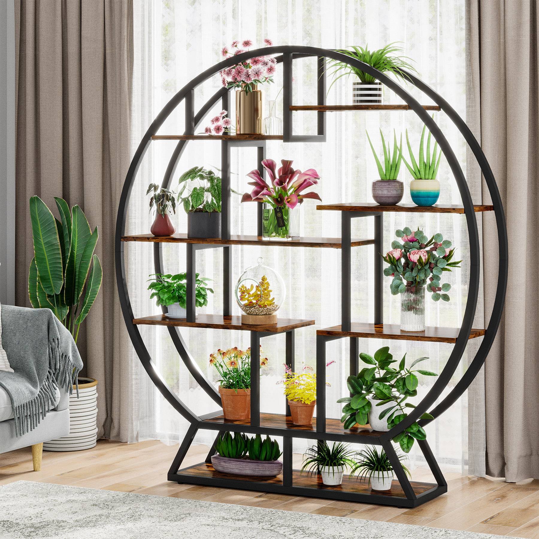 Round Plant Stand, 63" Flower Pot Plant Rack with 8 Shelves - Image 4