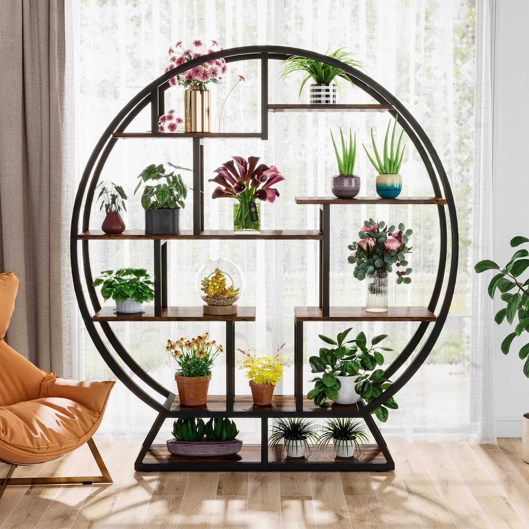 Round Plant Stand, 63" Flower Pot Plant Rack with 8 Shelves - Image 5