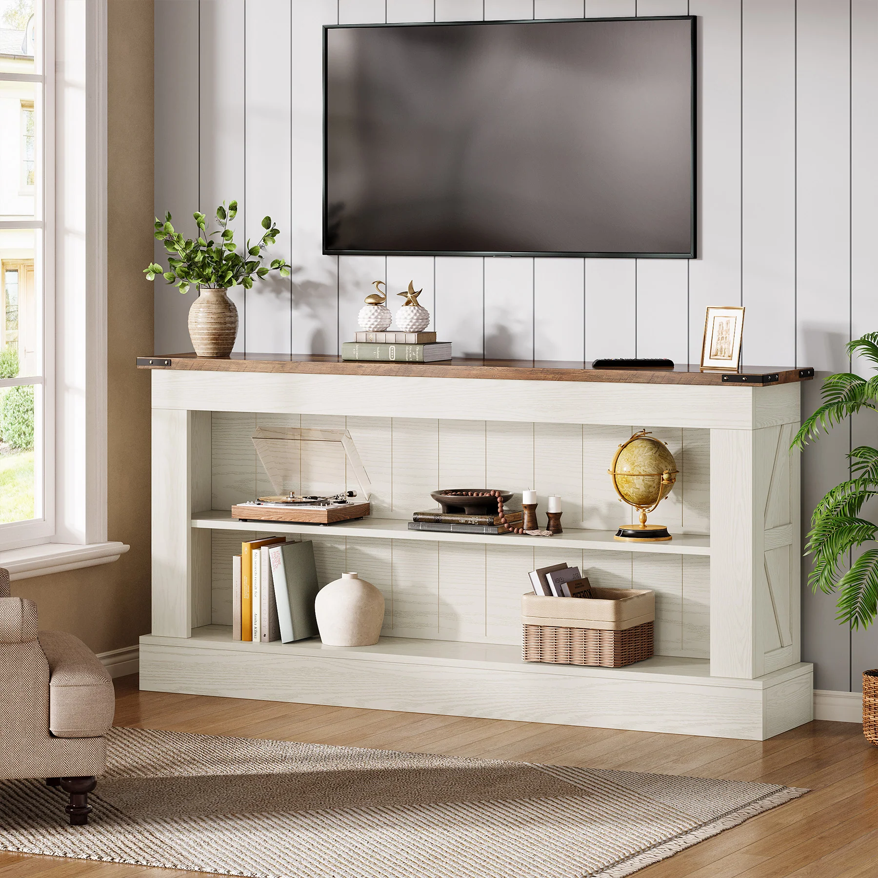 63" Console Table, Long Entryway Table Sofa Table With Storage - Image 6