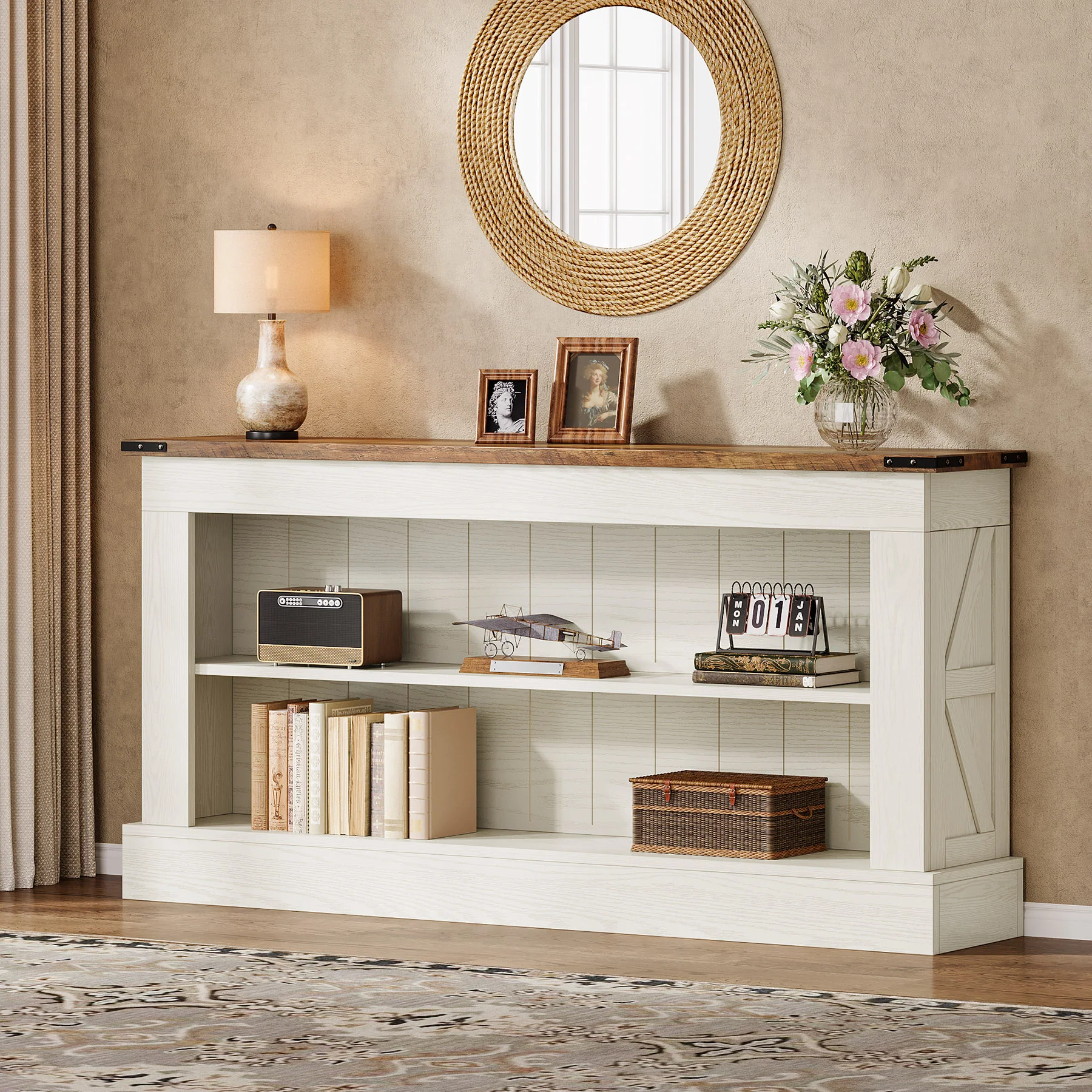63" Console Table, Long Entryway Table Sofa Table With Storage - Image 7