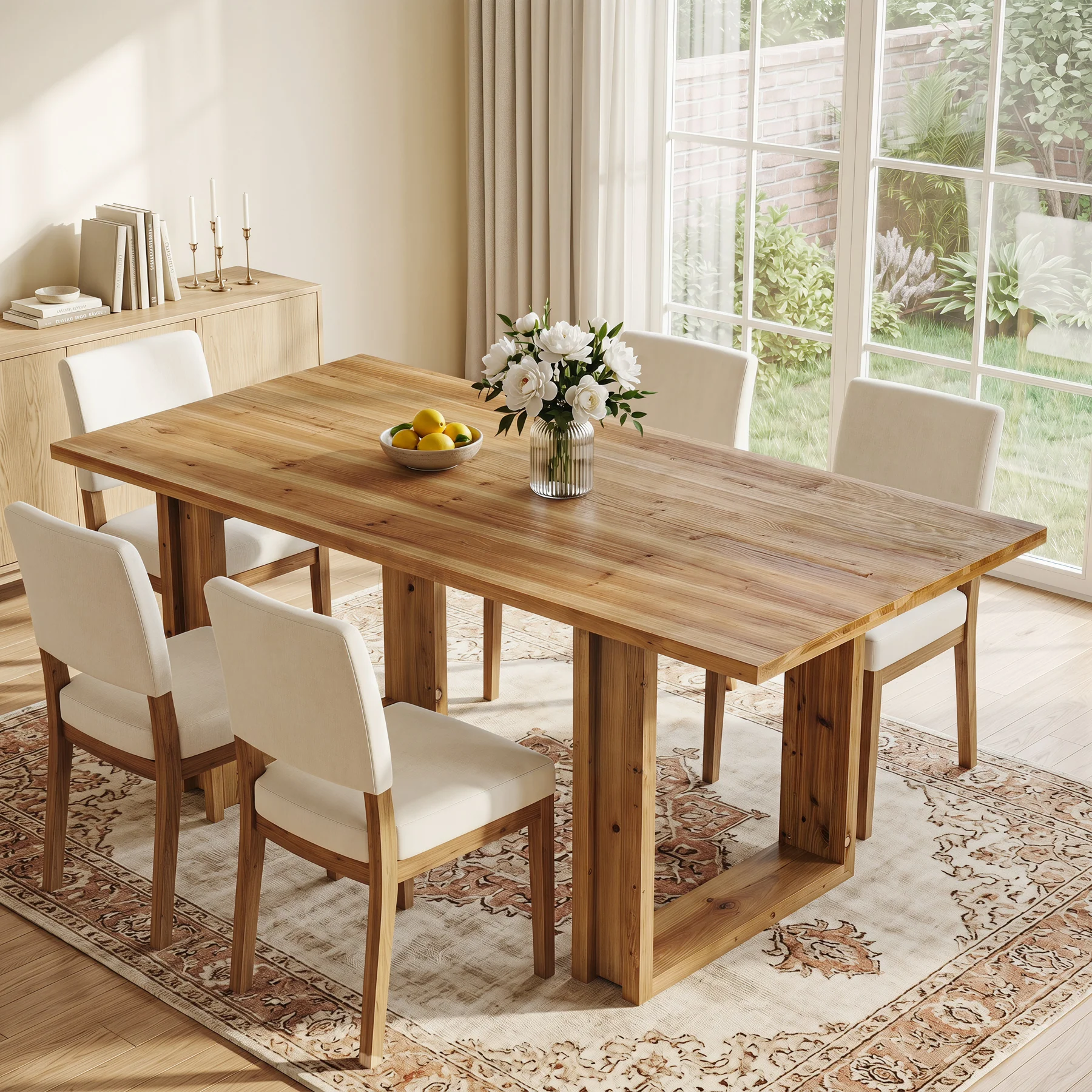 Tribesigns 63-Inch Solid Wood Dining Table, Farmhouse Kitchen Table for 4-6 - Image 5