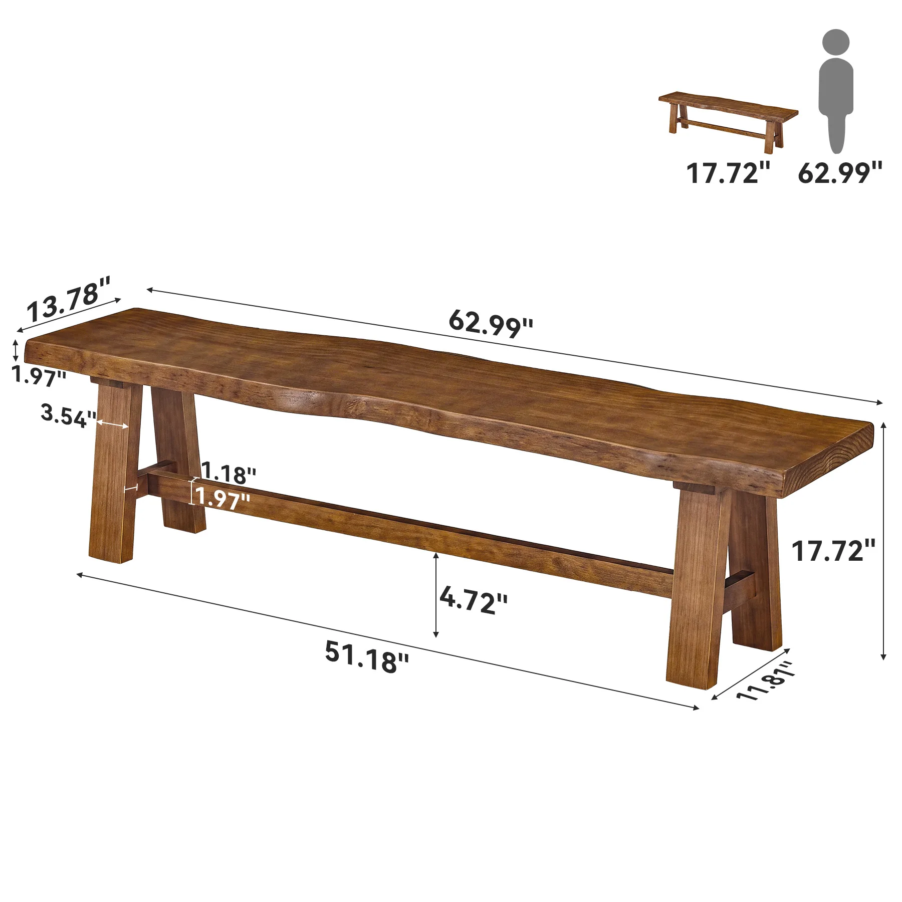 Tribesigns 63" Solid Wood Entryway Bench, Farmhouse Bench with A-Frame Legs - Image 2